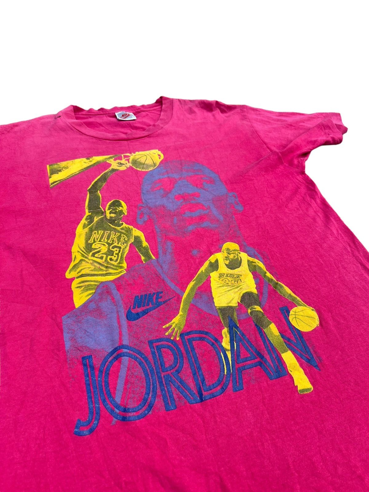 Nike Vintage 90s Nike Grey Tag Jordan Distress Sun Fade Pink tee Size US M / EU 48-50 / 2 - 7 Thumbnail