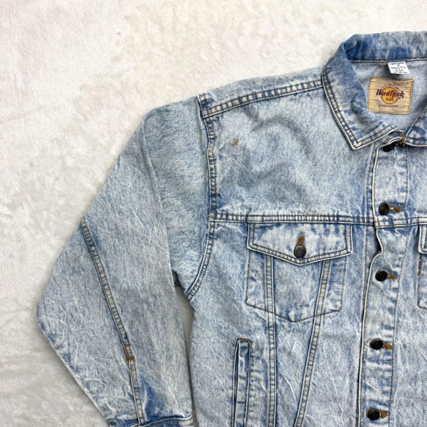 Hard Rock Cafe VINTAGE Hard Rock Cafe Jacket Mens M Blue Denim 80s Bomber Logo Embroidered Rock College? Size US M / EU 48-50 / 2 - 6 Thumbnail