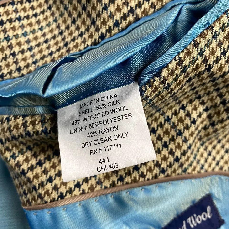 Alan Flusser Alan Flusser Blazer 44L Houndstooth Silk Worsted Wool Mens Size 44L - 7 Thumbnail