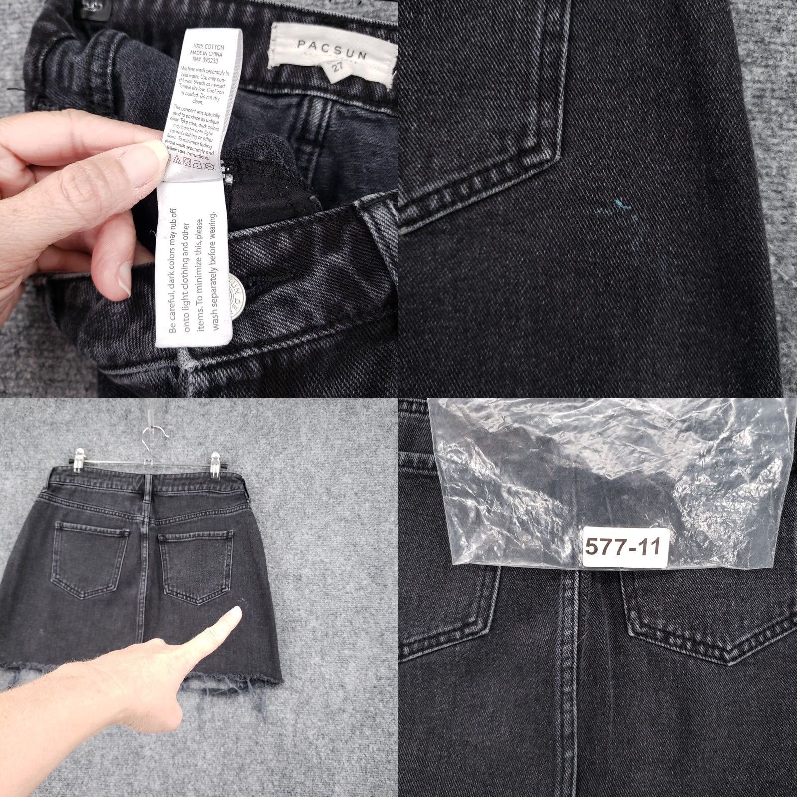 Pacsun PacSun Skirt Womens Black 27 Distressed Denim A Line Mini Dark Wash Jean Zip Fly Size 27" / US 4 / IT 40 - 8 Thumbnail
