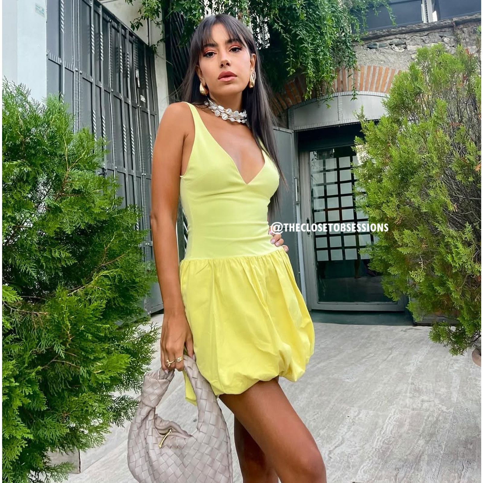 Zara ZARA women's Yellow V-Neck Mini Dress NWT Size L / US 10 / IT 46 - 5 Thumbnail