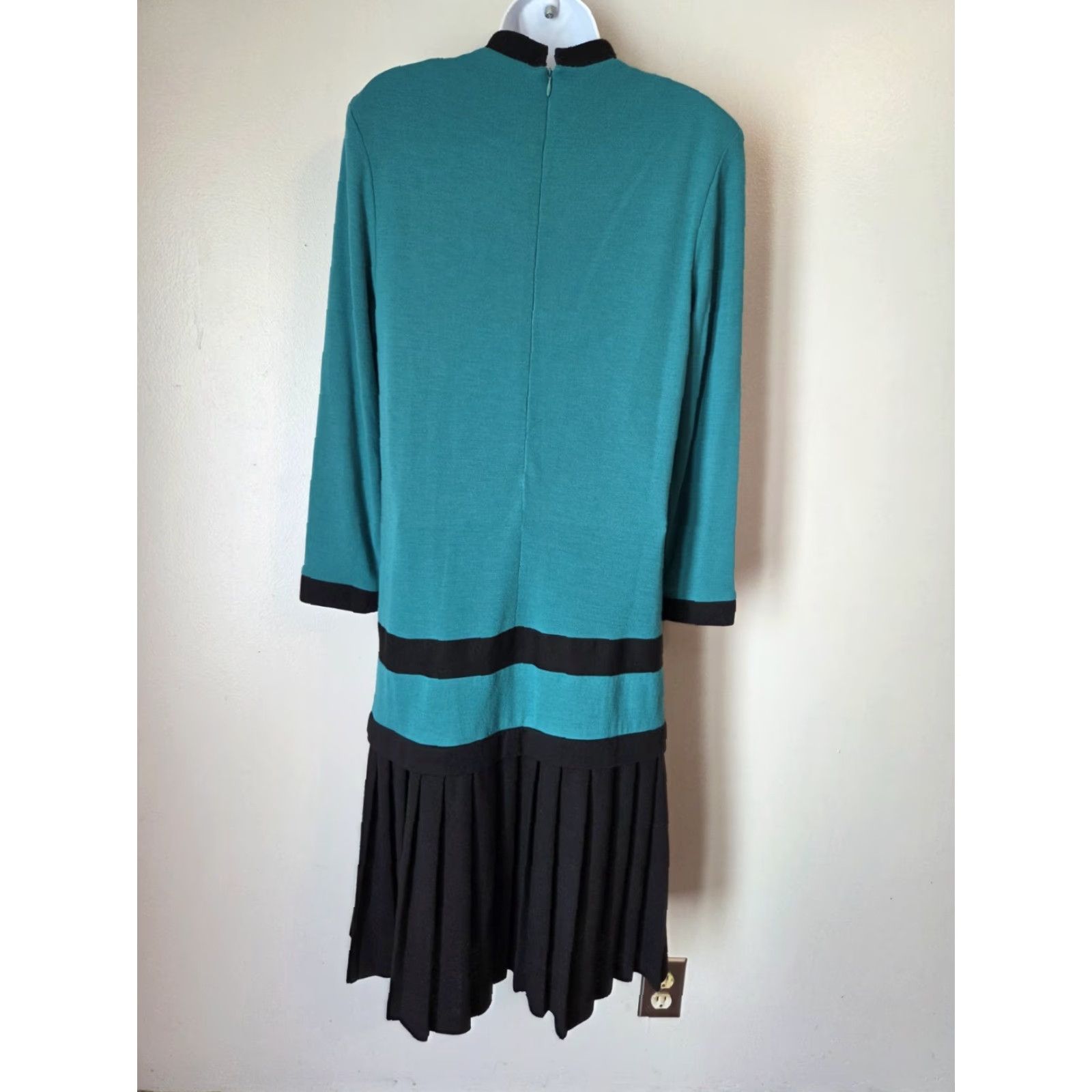 Altea VINTAGE 80s Caron Petite Teal Black New Wave Drop Waist Midi Dress Size 8 Size M / US 6-8 / IT 42-44 - 6 Thumbnail