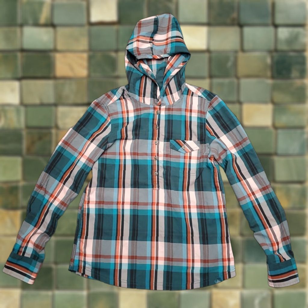 Prana prAna Hoodie Shirt Womens S Green Plaid Hooded Henley Performance Outdoor Gorp Shirt Hoodie Womens S Green Plaid Henley Size S / US 4 / IT 40 - 1 Thumbnail