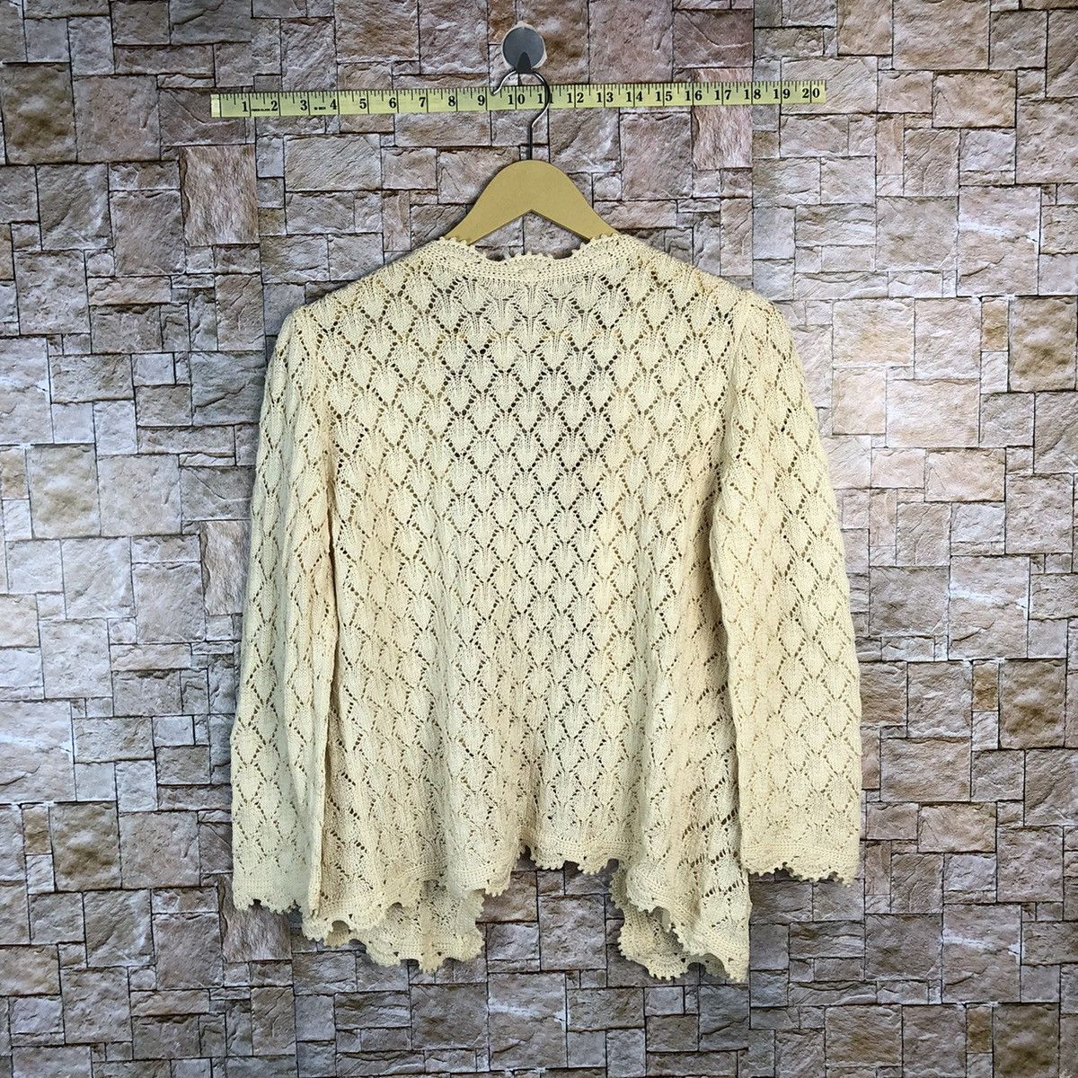 Homespun Knitwear × Japanese Brand Japan vintage crochet mesh net Yellow Cardigan #A659 Size S / US 4 / IT 40 - 11 Thumbnail