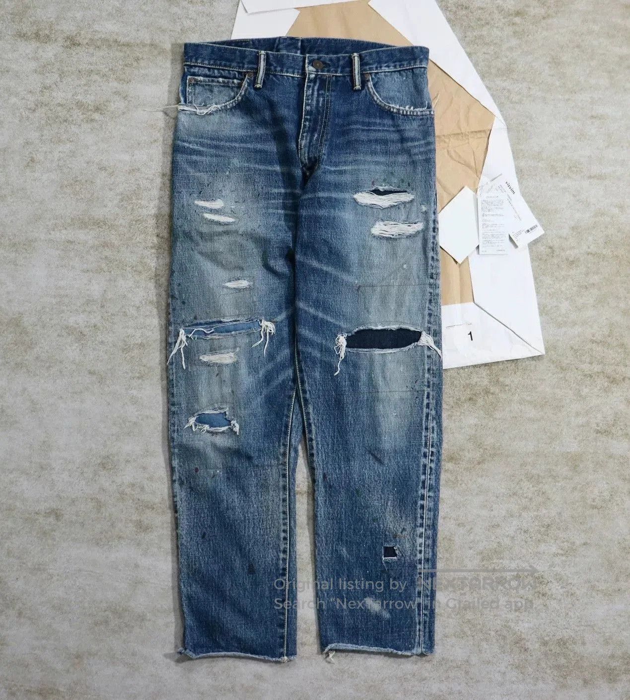 visvim journeyman tacked crash jeans.
