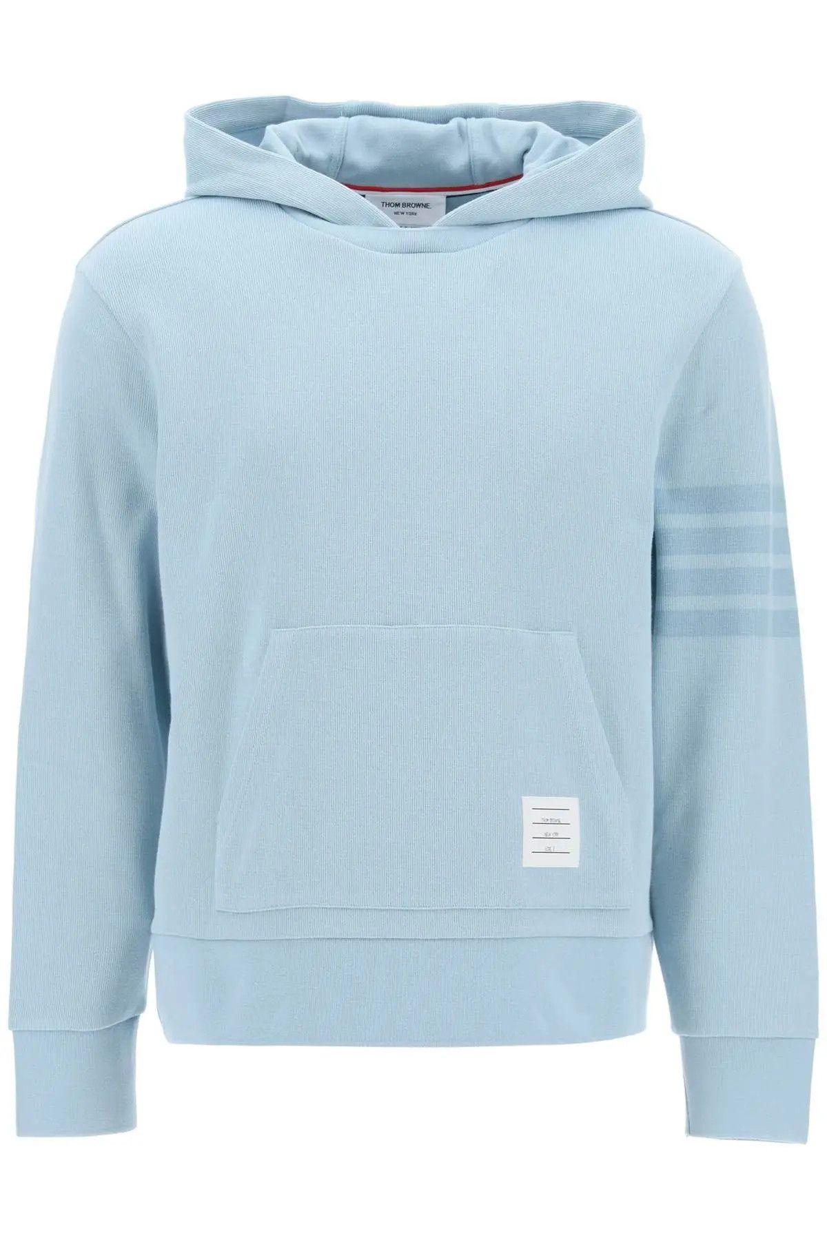 image of Thom Browne O1S22I1N0124 4-Bar Cotton Knit Hoodie In Light Blue, Men's (Size XL)