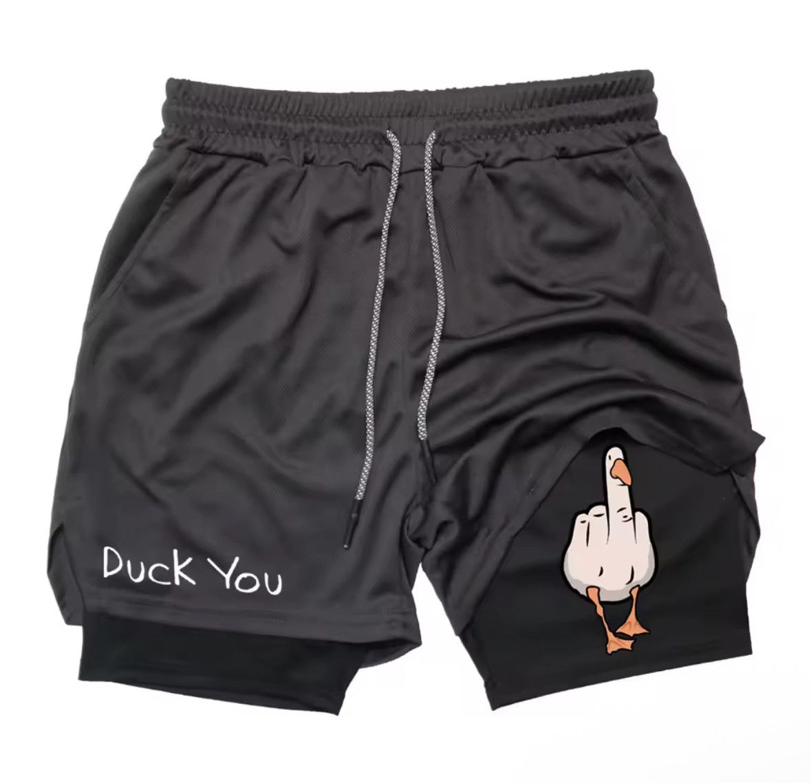 Other Cartoon Duck Print Gym Double Layer Quick Drying Short Size US 27 - 1 Thumbnail