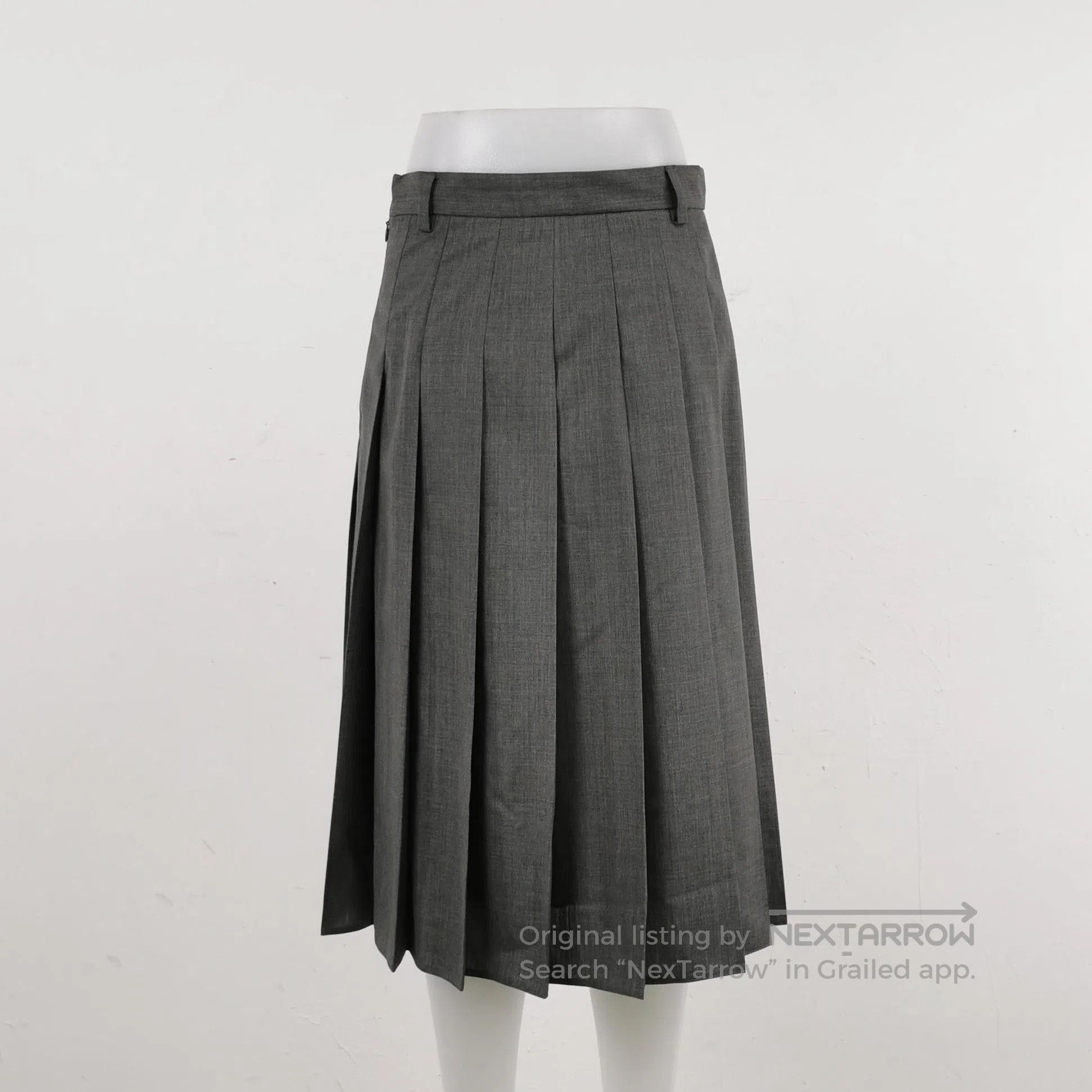 Prada Gray Wool Gathered Midi Skirt .