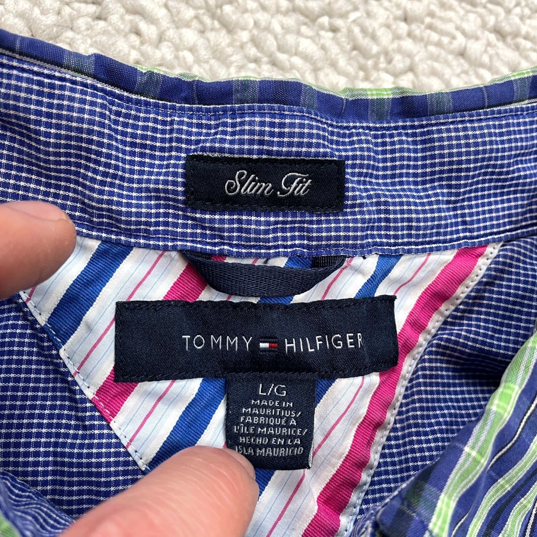 Tommy Hilfiger Tommy Hilfiger Button Down Shirt Mens Large Blue Plaid Slim Fit Long Sleeve Top Size US L / EU 52-54 / 3 - 4 Thumbnail