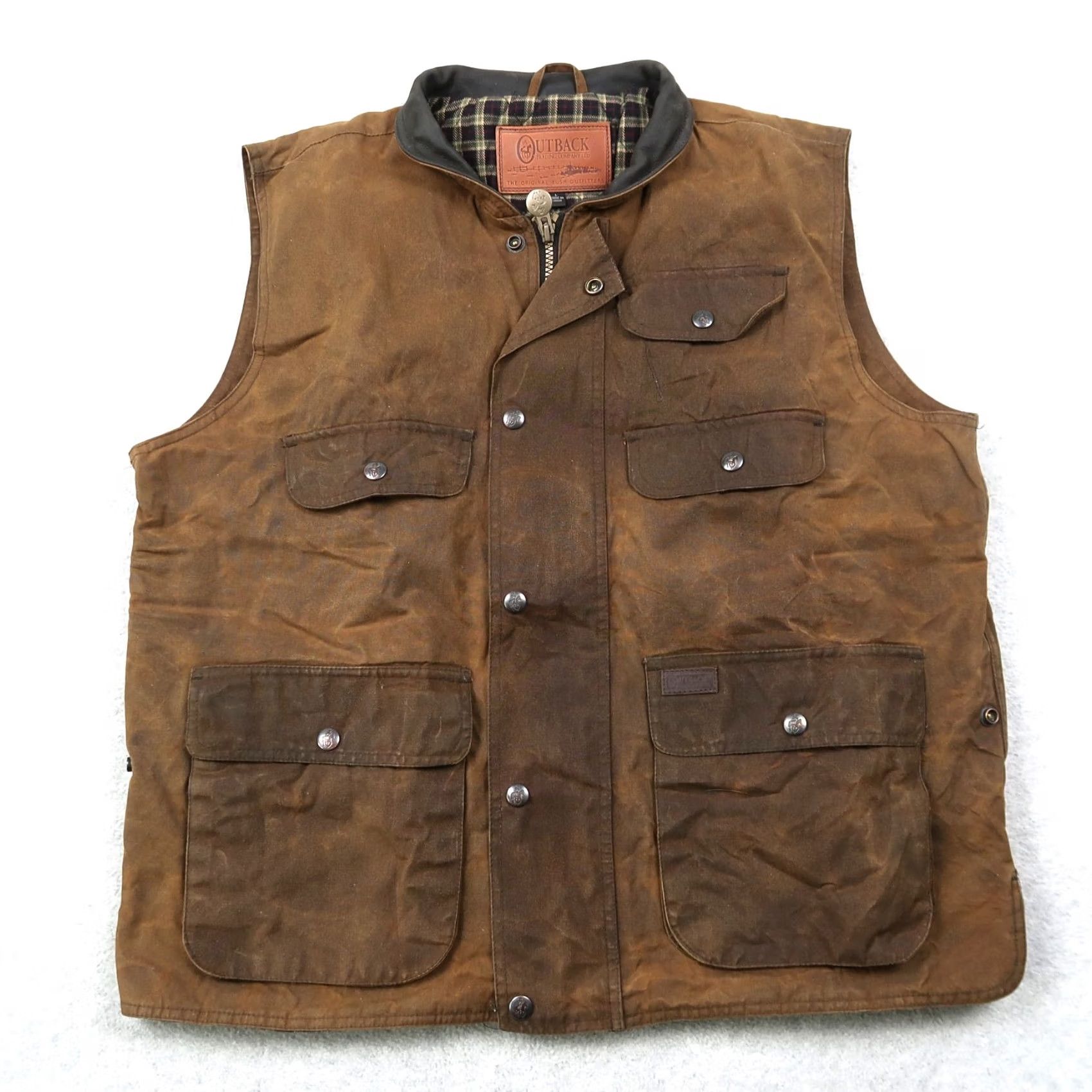 Vintage Outback Trading Company Vest Jacket Mens L Brown Waxed Flannel Lined Outdoors Size US L / EU 52-54 / 3 - 3 Thumbnail