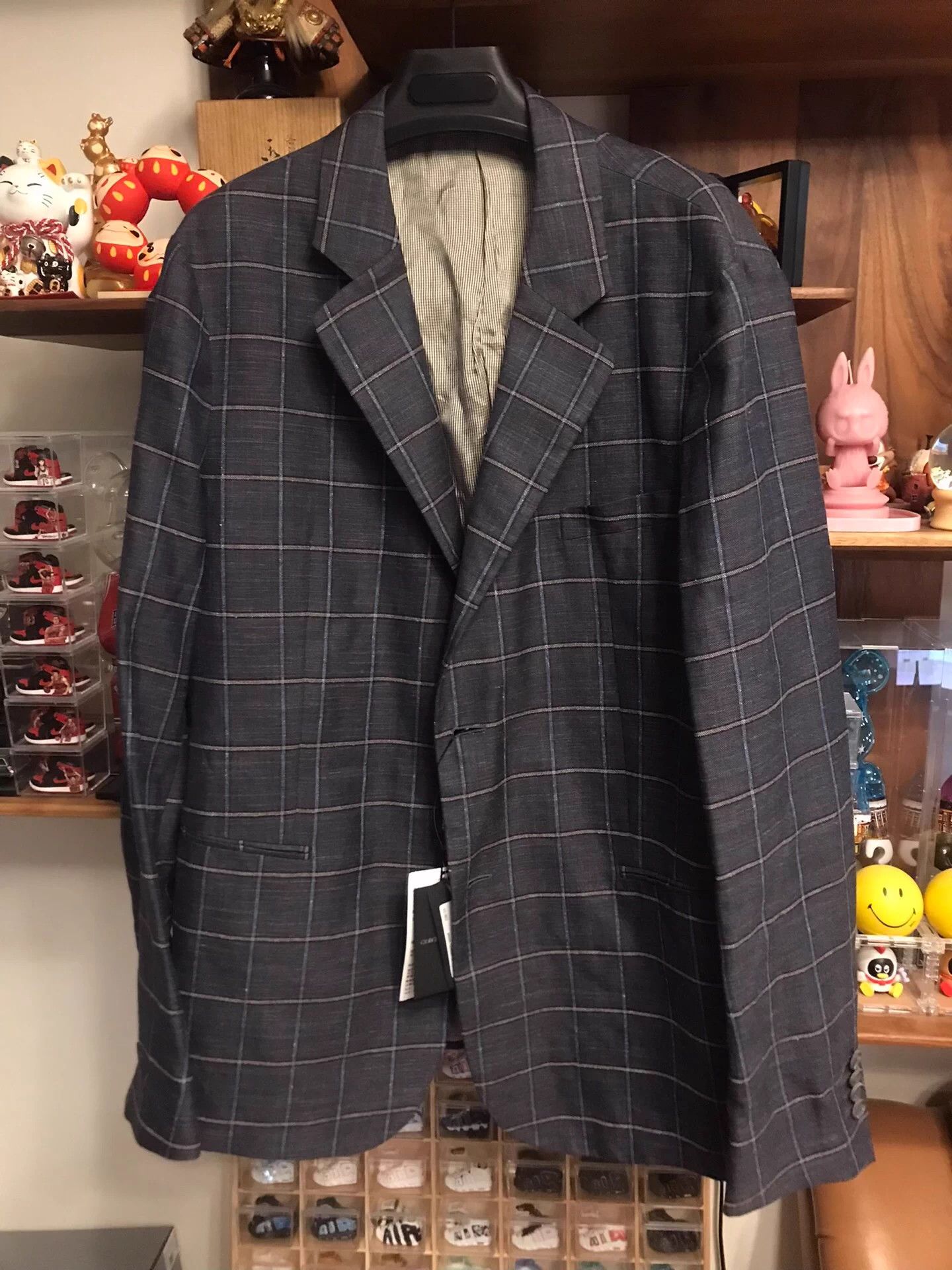 GA Wool Linen Silk Blend Large Check Blazer IT 56