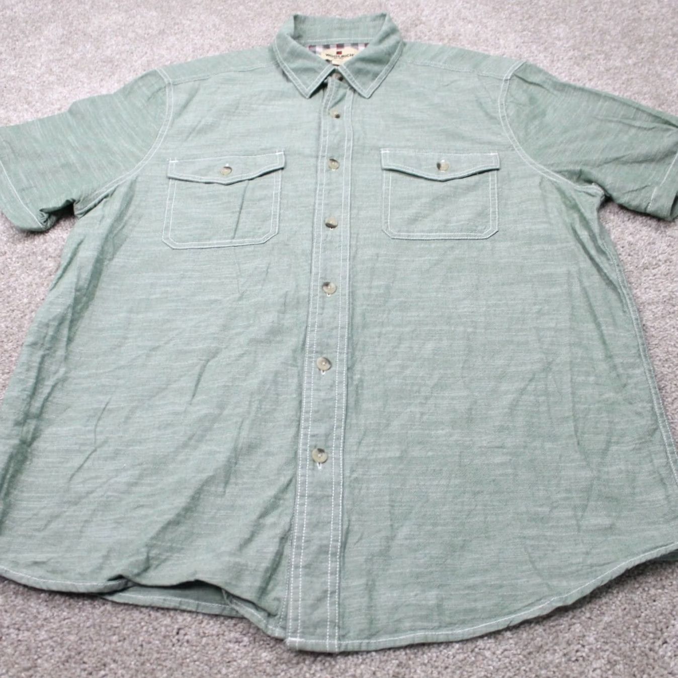 Vintage Woolrich Shirt Mens Large Green 100% Cotton Pockets Short Sleeve Button Up Size US L / EU 52-54 / 3 - 2 Thumbnail