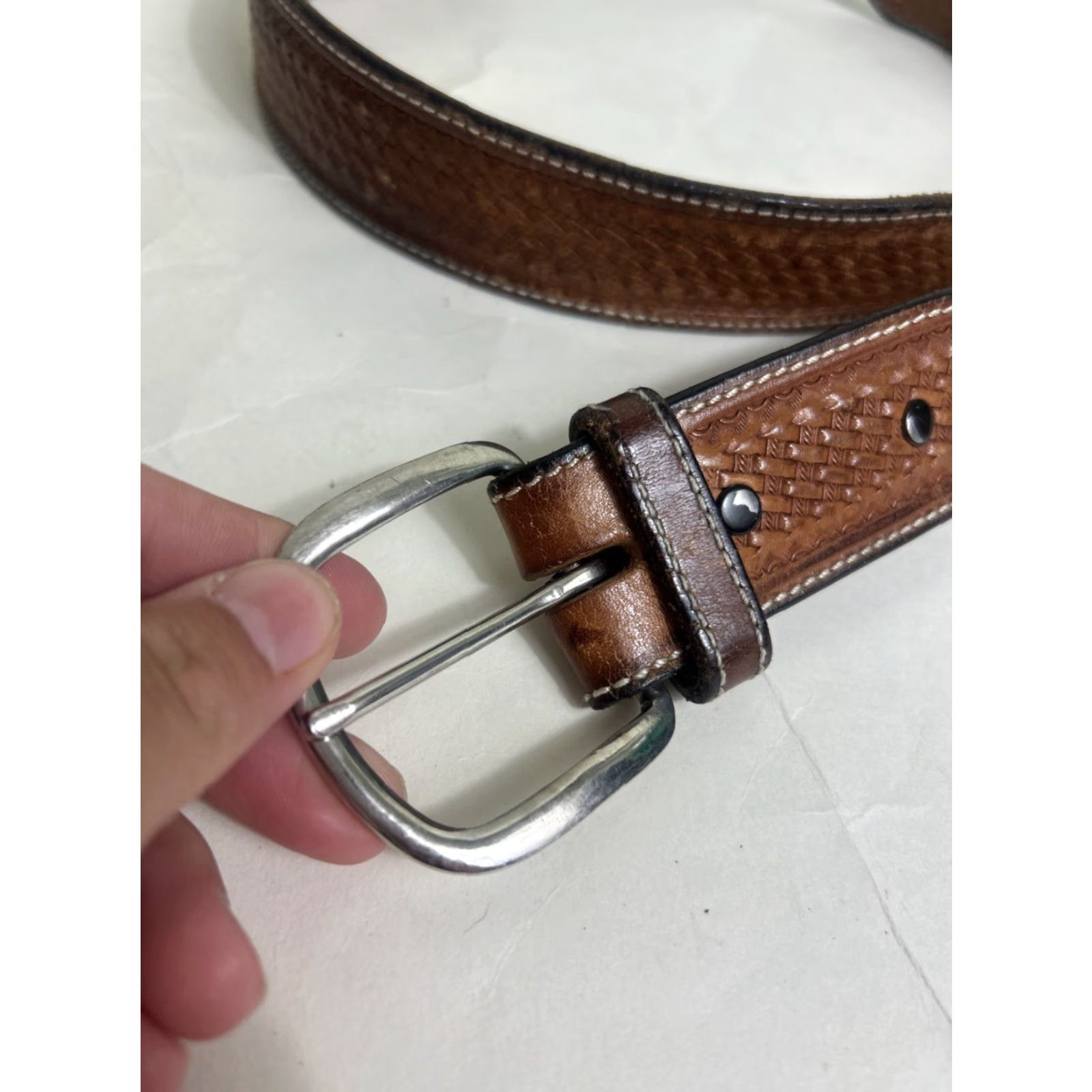 CO VINTAGE Wik Leather Co Belt Western Brown 42 USA Made Handcrafted Cowhide Full Grain Leather Men 1-1/2" Belt Size 42 - 2 Thumbnail