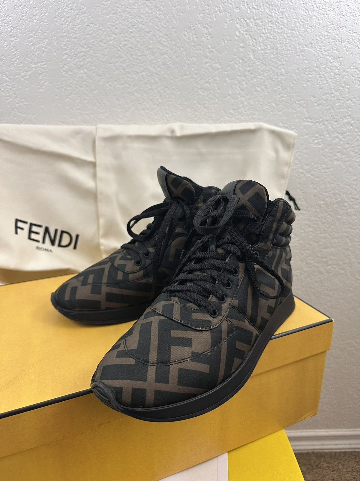 Fendi Fendi FF High-Top Sneakers Nylon + Nappa Leather – Size 38 Size US 8 / IT 38 - 1 Thumbnail
