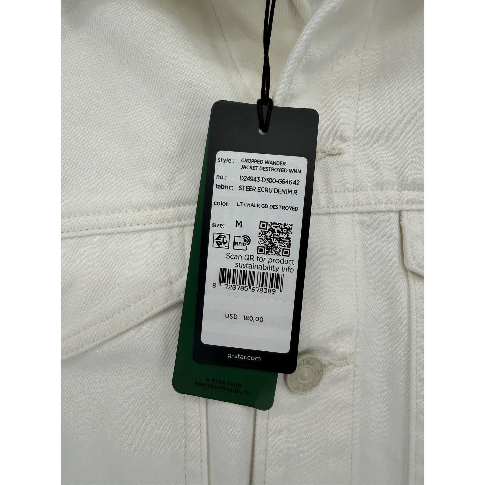 G-Star NWT G-Star RAW Cropped Wander White GD Destroyed Jacket Size M / US 6-8 / IT 42-44 - 3 Thumbnail