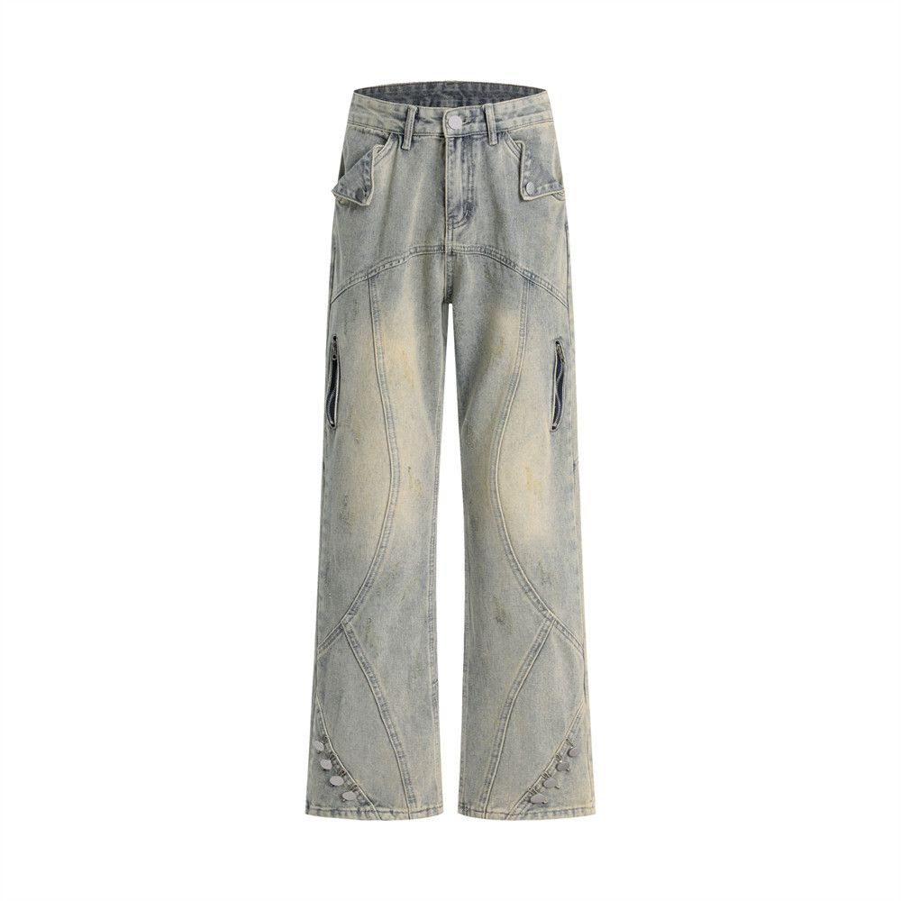 Men's punk split stitching distressed washed ripped jeans
