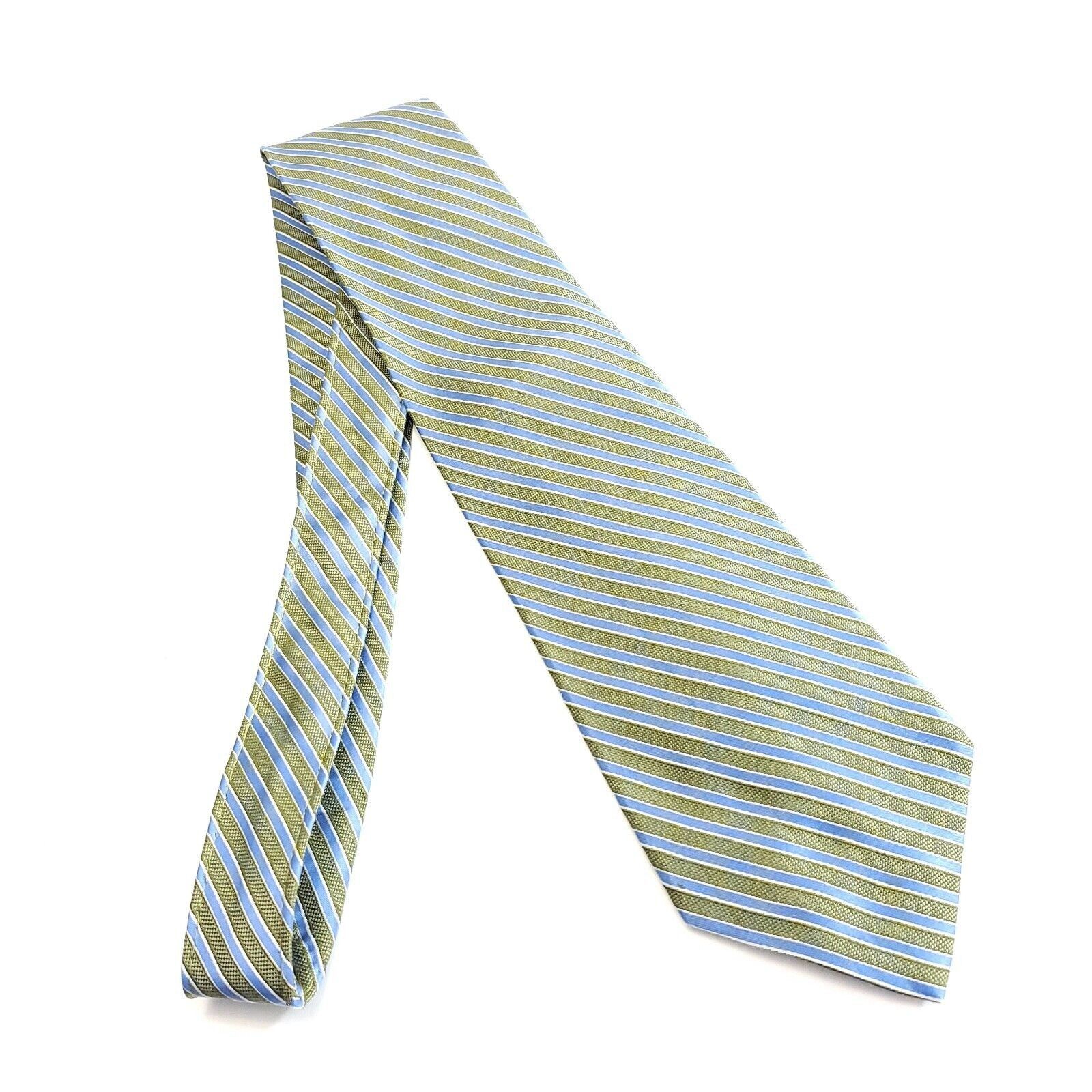 Roundtree & Yorke Roundtree & Yorke Blue Green Striped Woven Wide Silk Tie Size ONE SIZE - 6 Thumbnail