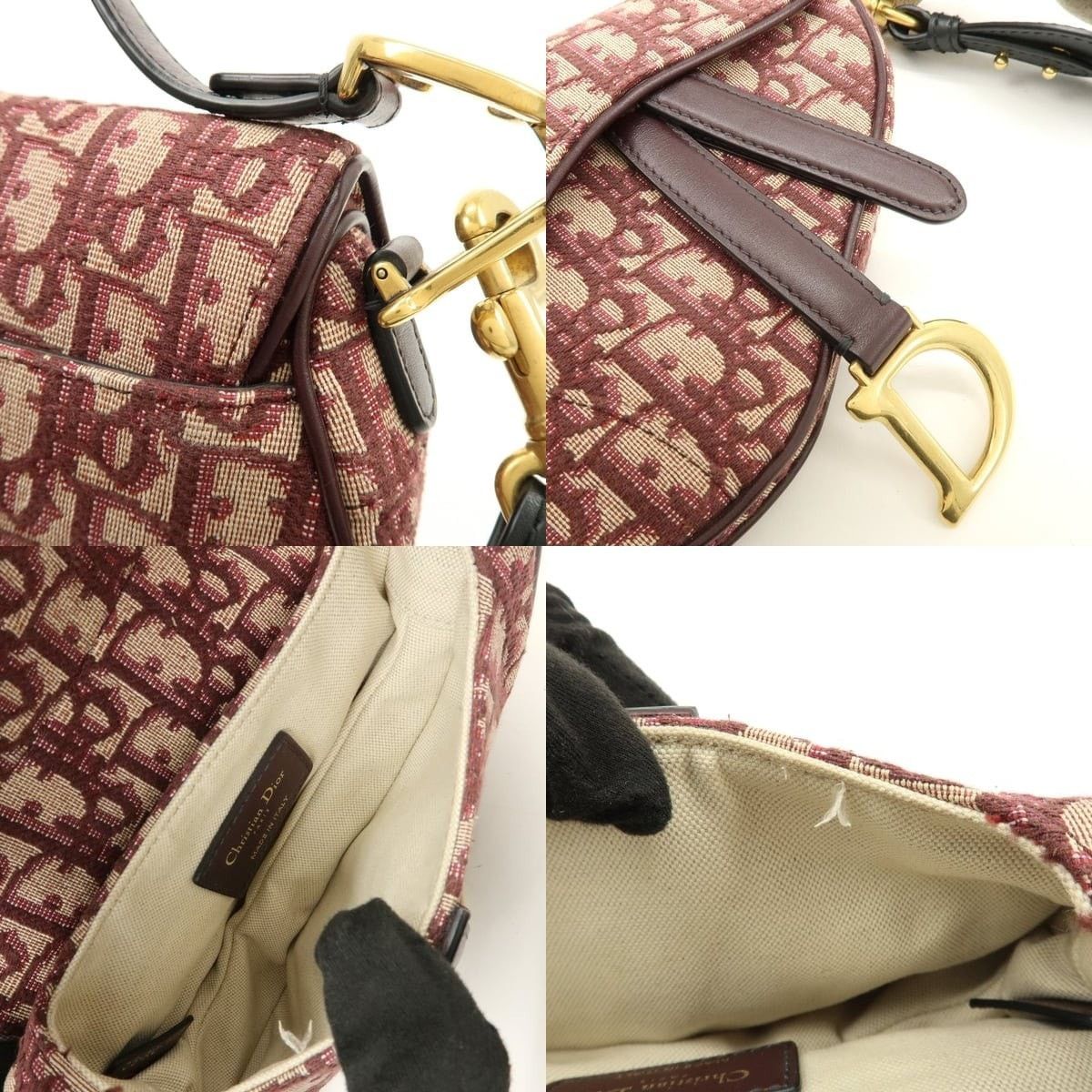 Christian Dior Monsieur Christian Dior Oblique Saddle Bag Canvas Shoulder Burgundy Size ONE SIZE - 7 Thumbnail