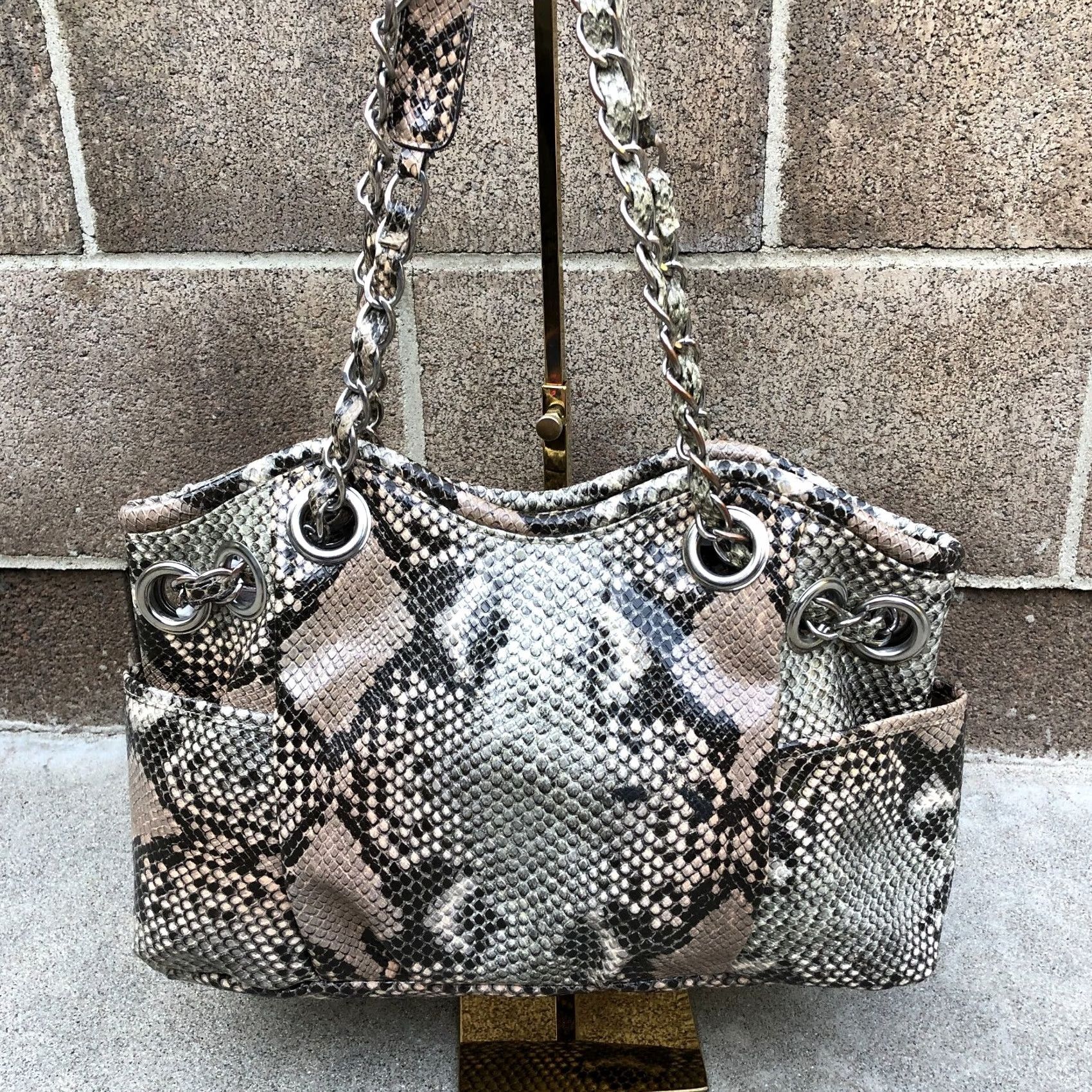 Nicole Miller NICOLE MILLER Snakeskin Hobo Purse Hand Bag Shoulder Medium Size Brown Size ONE SIZE - 3 Thumbnail