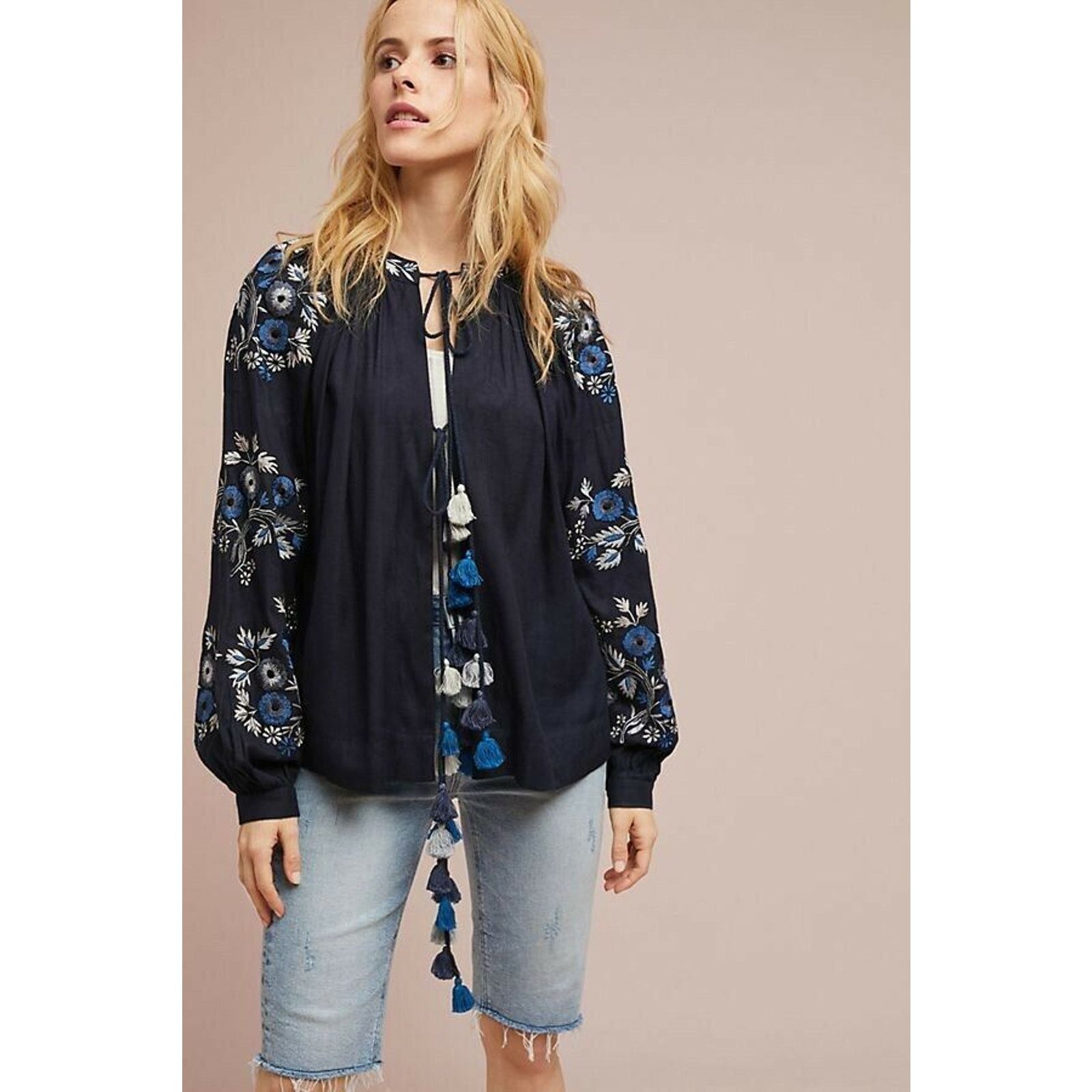 Anthropologie New Anthropologie Embroidered Floral Jacket by Ranna Gill XS Size XS / US 0-2 / IT 36-38 - 1 Thumbnail