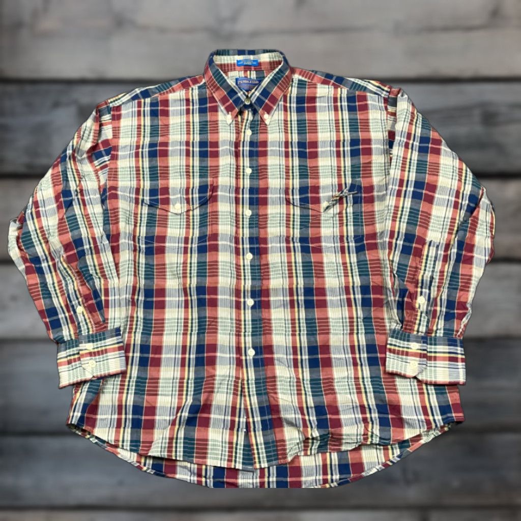 Pendleton Pendleton Shirt ‑ Plaid Cotton Lightweight Button-Up XL Men Red Gray Classic Preppy 90s Work Casual Button-Down Size US XL / EU 56 / 4 - 1 Thumbnail