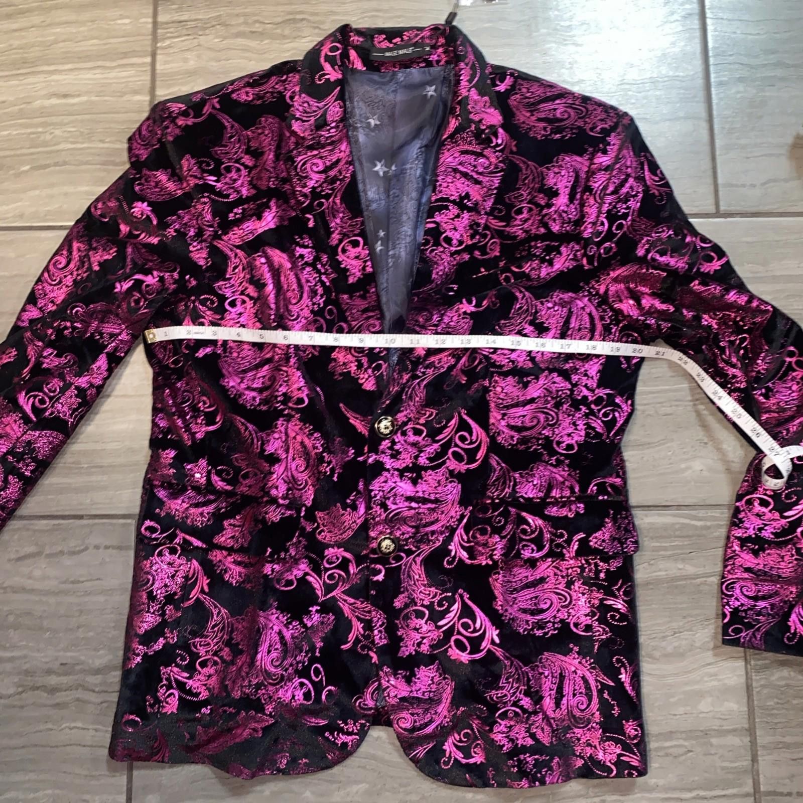 Other Mage Male Men Suit Jacket Size Medium Purple Pink Paisley Size 38R - 3 Thumbnail
