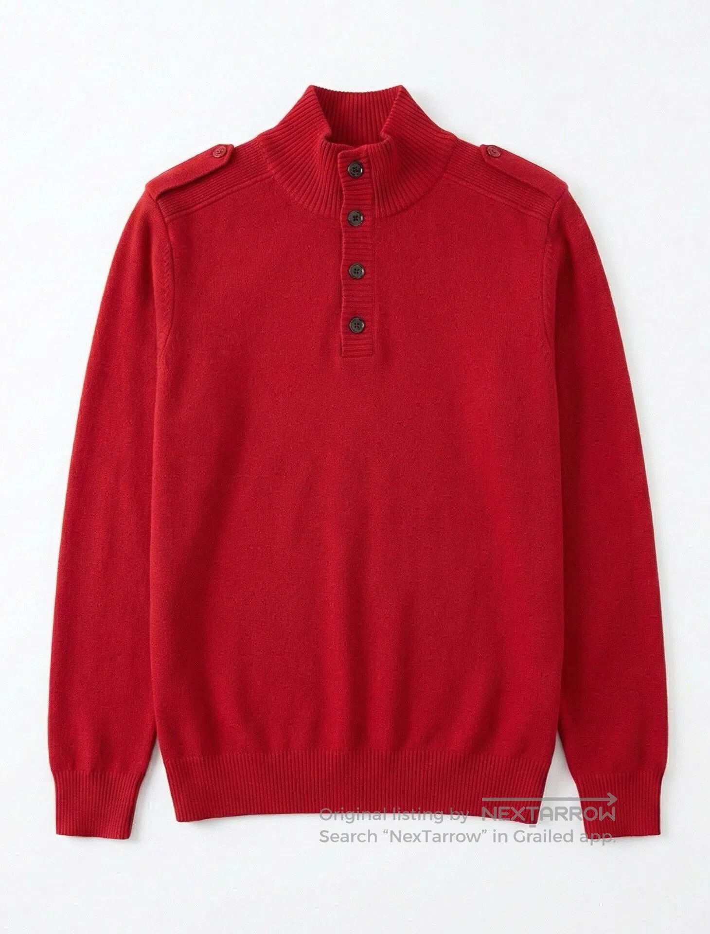 Burberry Red Military Style Wool Sweater.