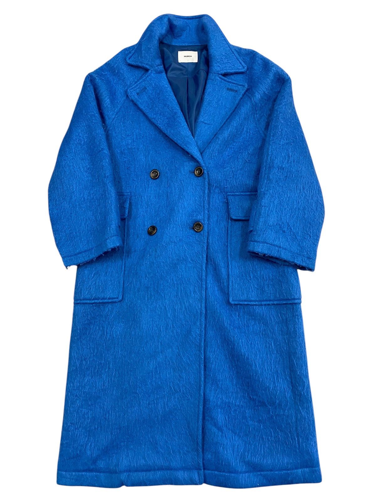 Japanese Brand Murua Electric Blue Double-Breasted Textured Long Coat Size M / US 6-8 / IT 42-44 - 1 Thumbnail