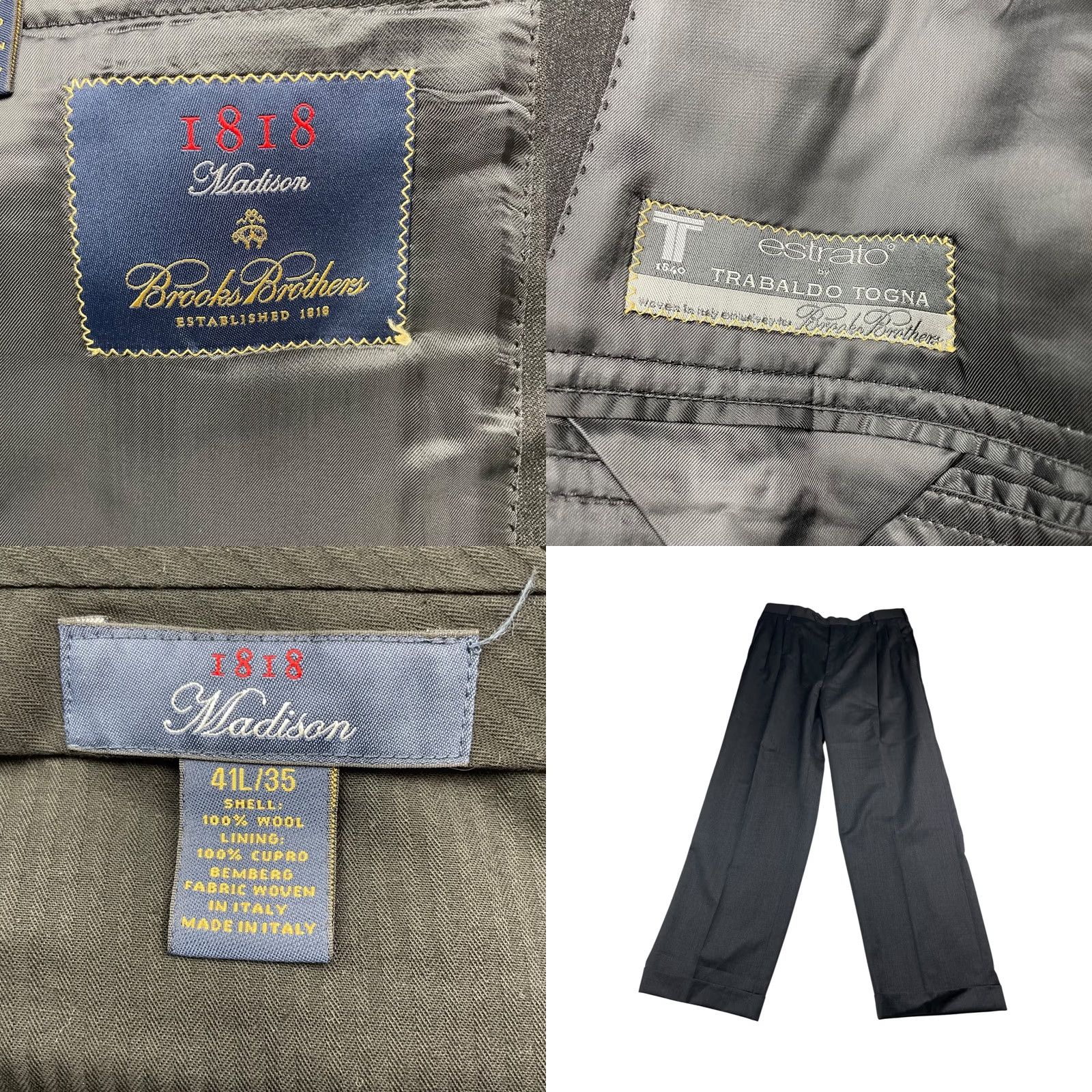 Brooks Brothers Brooks Brothers Men's 1818 Madison Suit Gray Wool 2-Button Jacket Pants 41x35 Notch Lapel Long Single-Breasted 2 Piece Italy Regular Mens Size 42R - 9 Thumbnail