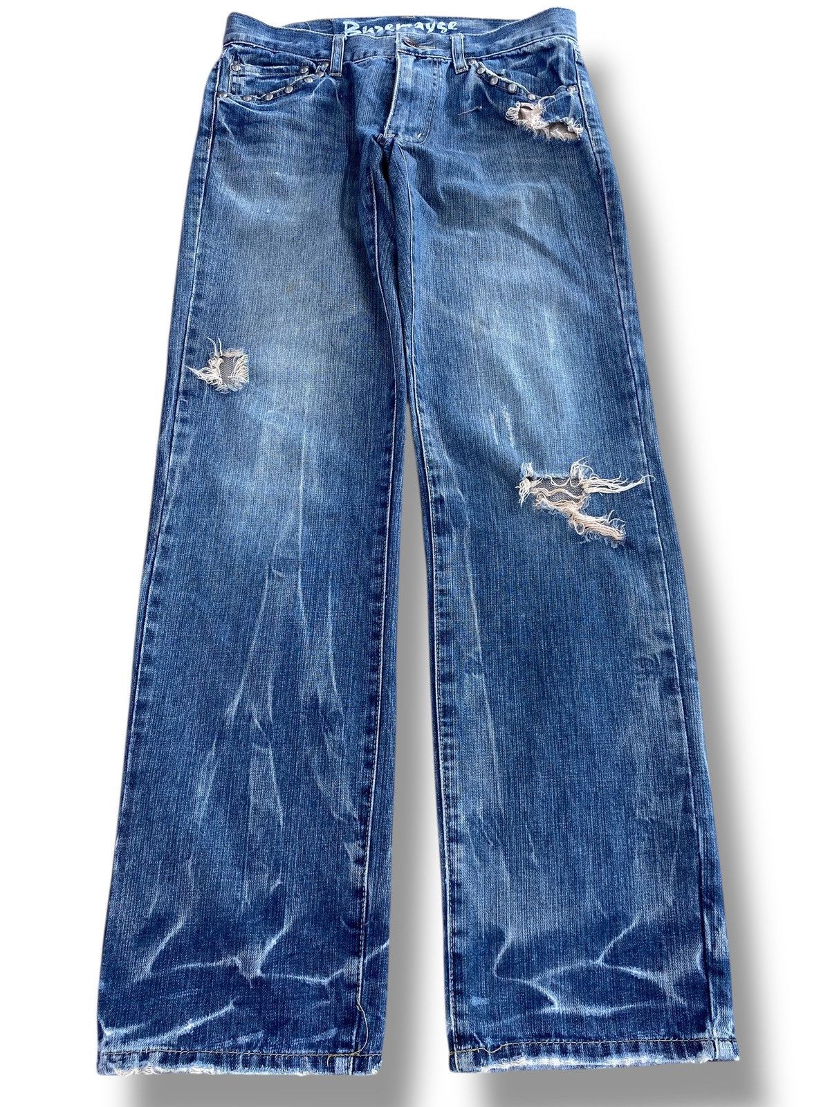Japanese Brand Buzerayse Studded Distressed Faded Wide Leg Jeans Size US 30 / EU 46 - 1 Thumbnail
