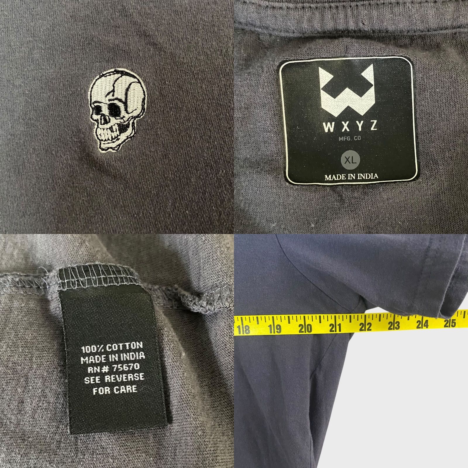 Vintage WXYZ Skull Embroidered Graphic T-Shirt Gray Short-Sleeve Men XL Crew Neck Skeleton Tee Size US XL / EU 56 / 4 - 8 Thumbnail