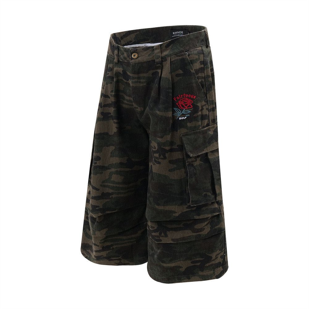 Japanese Brand × Jean Men's oversize embroidered rose camouflage denim shorts Size US 32 / EU 48 - 2 Thumbnail