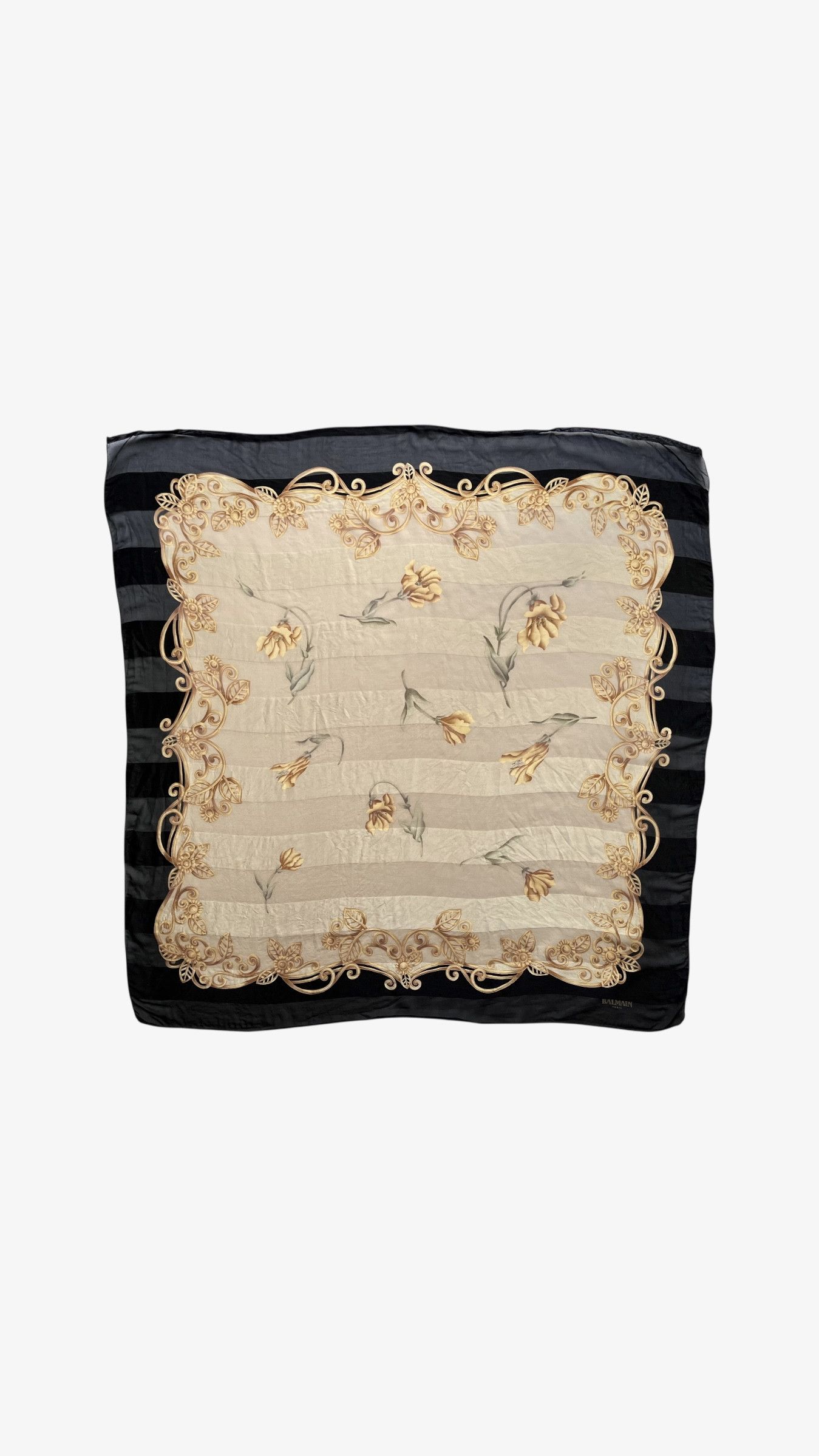 Balmain Vintage 90s Pierre Balmain Floral Print Striped Silk Scarf Size ONE SIZE - 1 Thumbnail