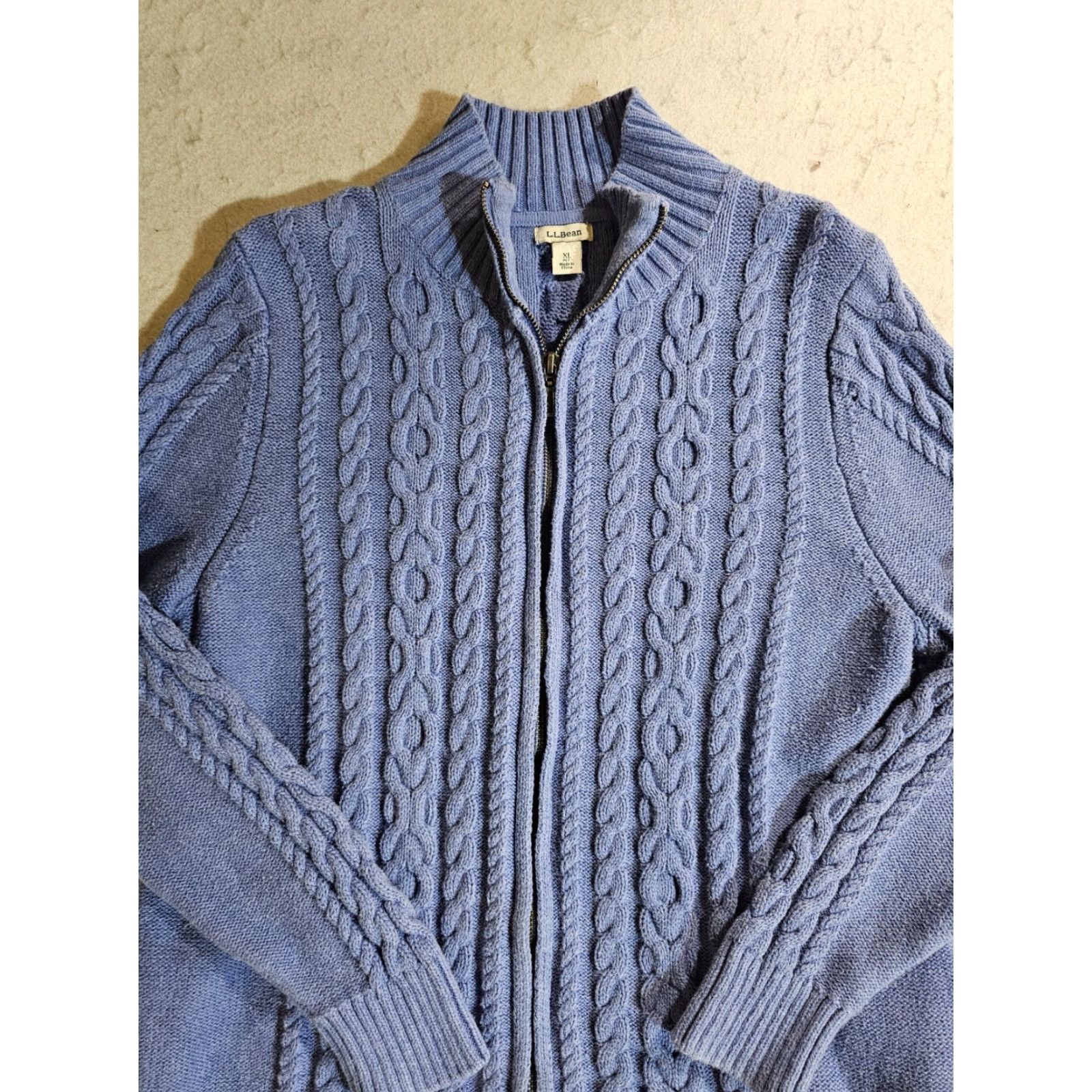 Vintage VINTAGE L.L.Bean Cardigan Sweater Cable Knit Mock Neck Full Zip Womens XL Petite Blue Size XL / US 12-14 / IT 48-50 - 2 Thumbnail