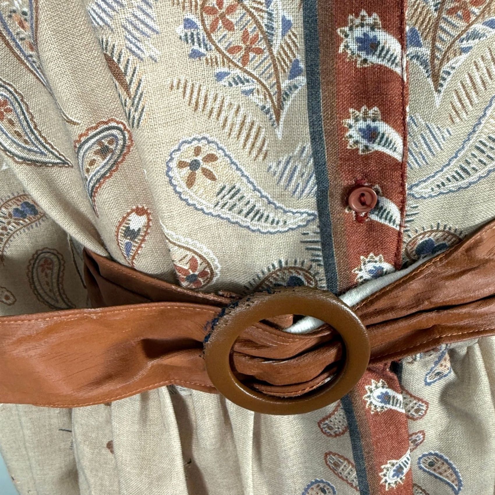Vintage VINTAGE Willie of California Dress Womens 70s Wool Polyester Floral Knee Length Knit Belt Brown 70s Women S Long Sleeve Crew Neck Button Shirt Dress Size S / US 4 / IT 40 - 3 Thumbnail