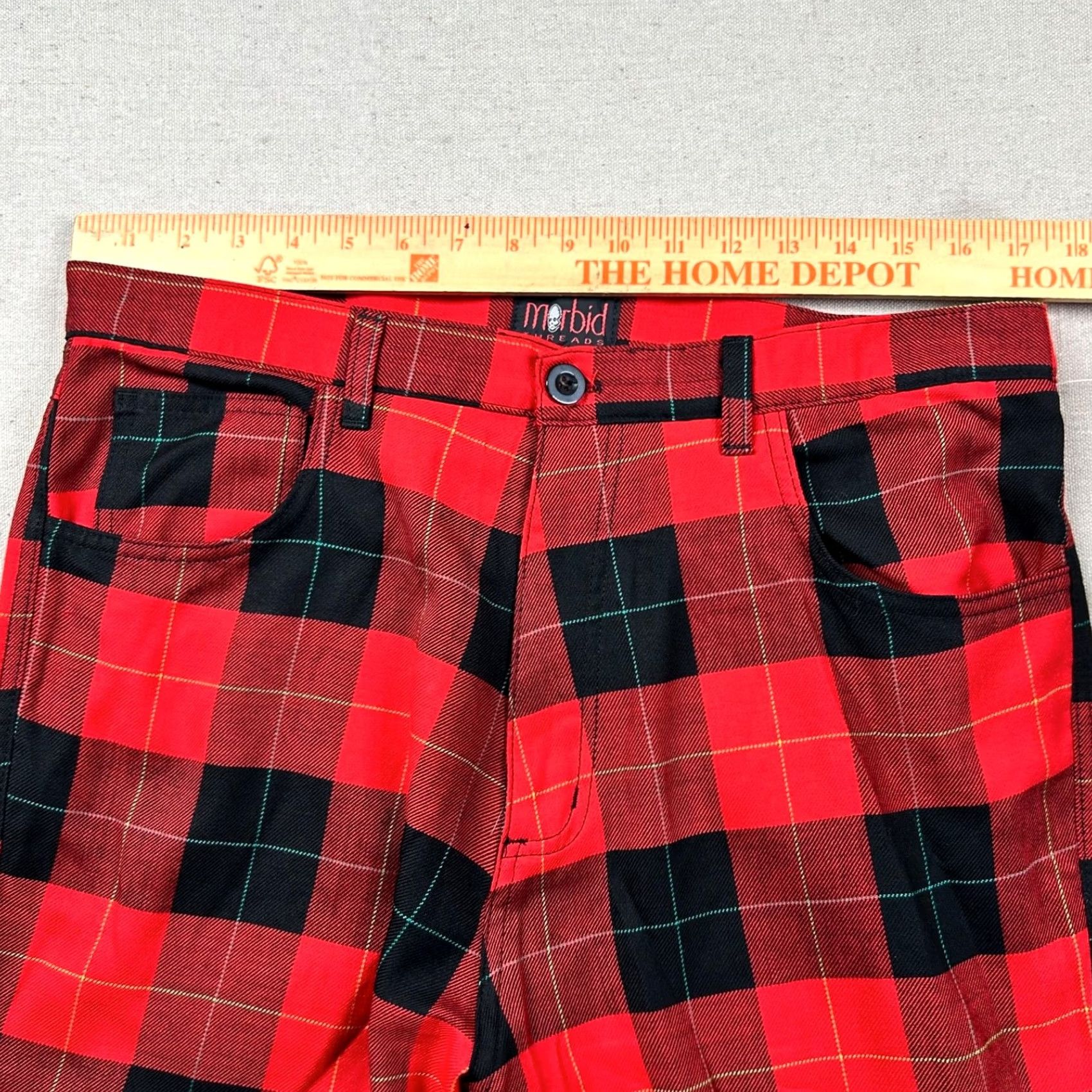 Hot Topic VINTAGE Morbid Threads Pants Mens 36 Red Plaid Zipper Cargo 5-Pocket 90s Gothic Punk Wide-Leg Belt USA Mens Size US 36 / EU 52 - 6 Thumbnail
