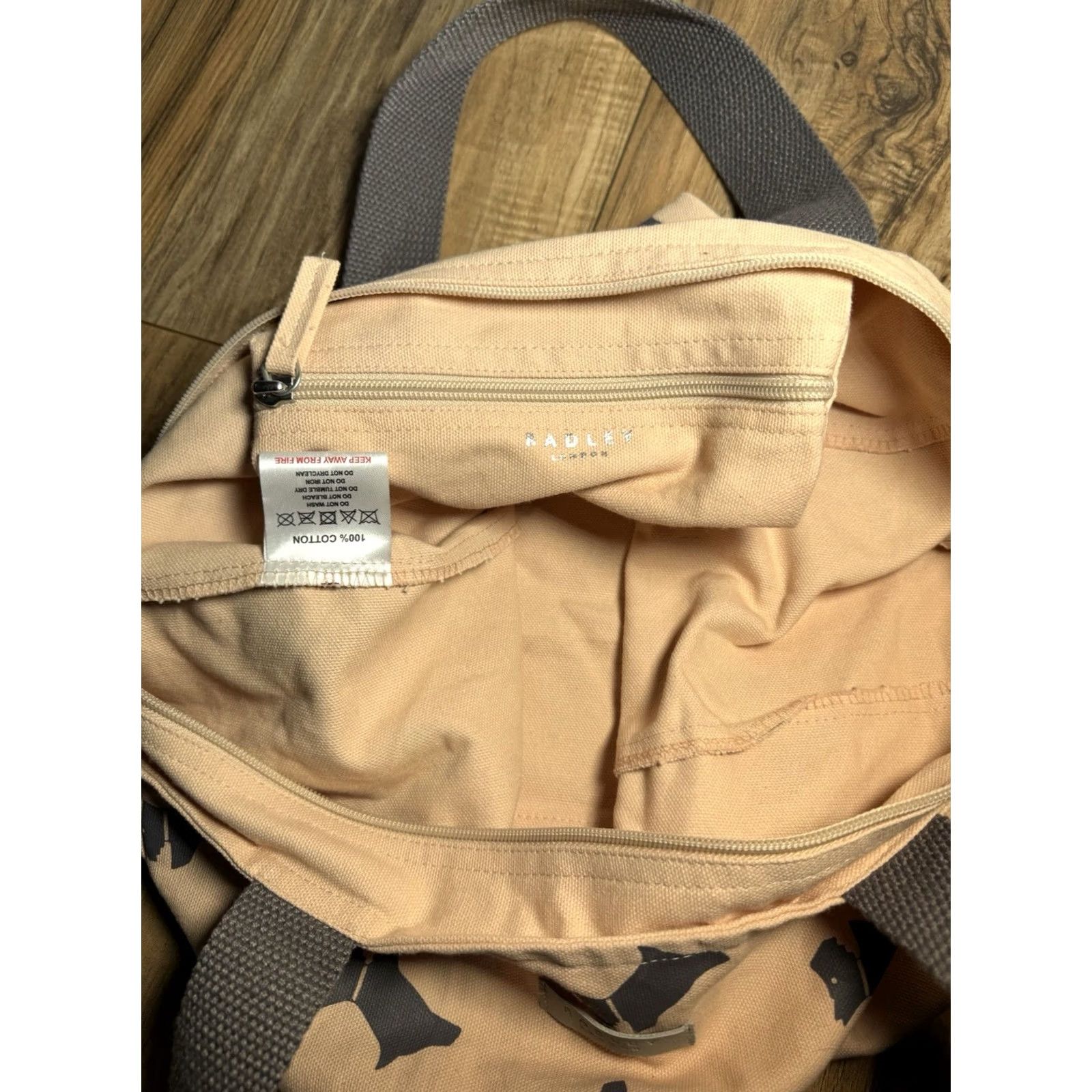 Vintage RADLEY LONDON Tote Bag ZIP-TOP Soft Canvas Dog Scottish Terrier 16”x14” Blush Pink Large Women's Size ONE SIZE - 5 Thumbnail