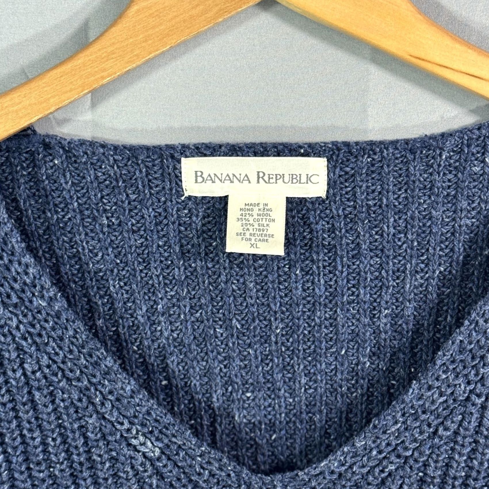 Banana Republic VINTAGE Banana Republic Sweater Mens XL Wool Rib Knit Pullover Classic Crewneck Casual Blue Size US XL / EU 56 / 4 - 4 Thumbnail