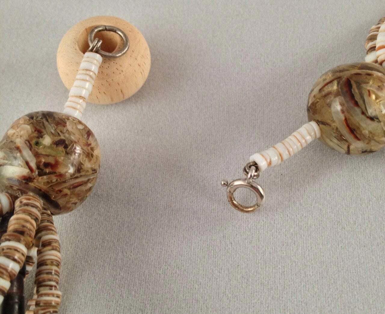 Handmade Multi Strand Ostrich Eggshell Lucite Heishi Bead Necklace Size ONE SIZE - 5 Thumbnail