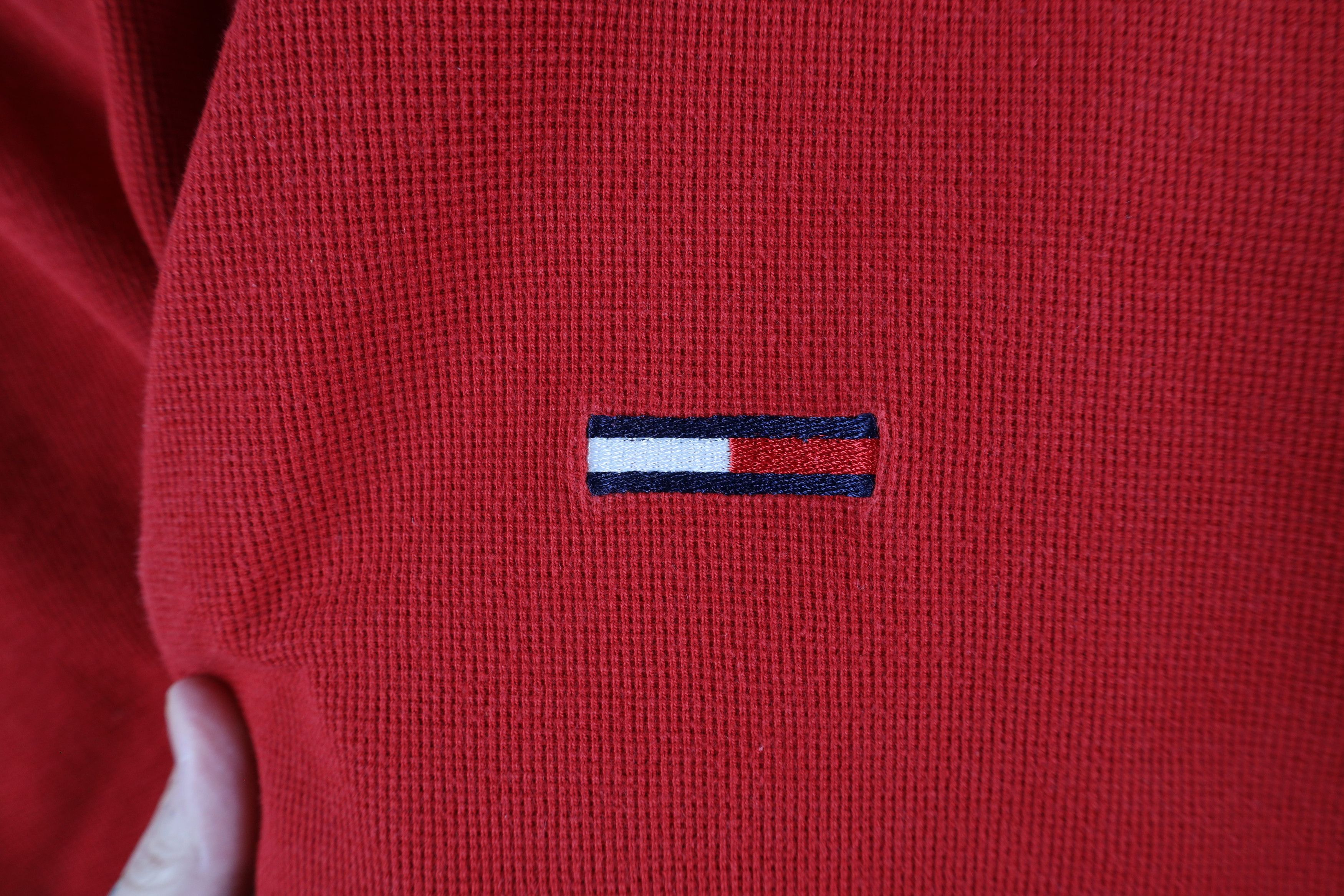 Tommy Hilfiger × Vintage Vintage 90s Tommy Hilfiger Waffle Knit Half Zip T-Shirt Size US L / EU 52-54 / 3 - 5 Thumbnail