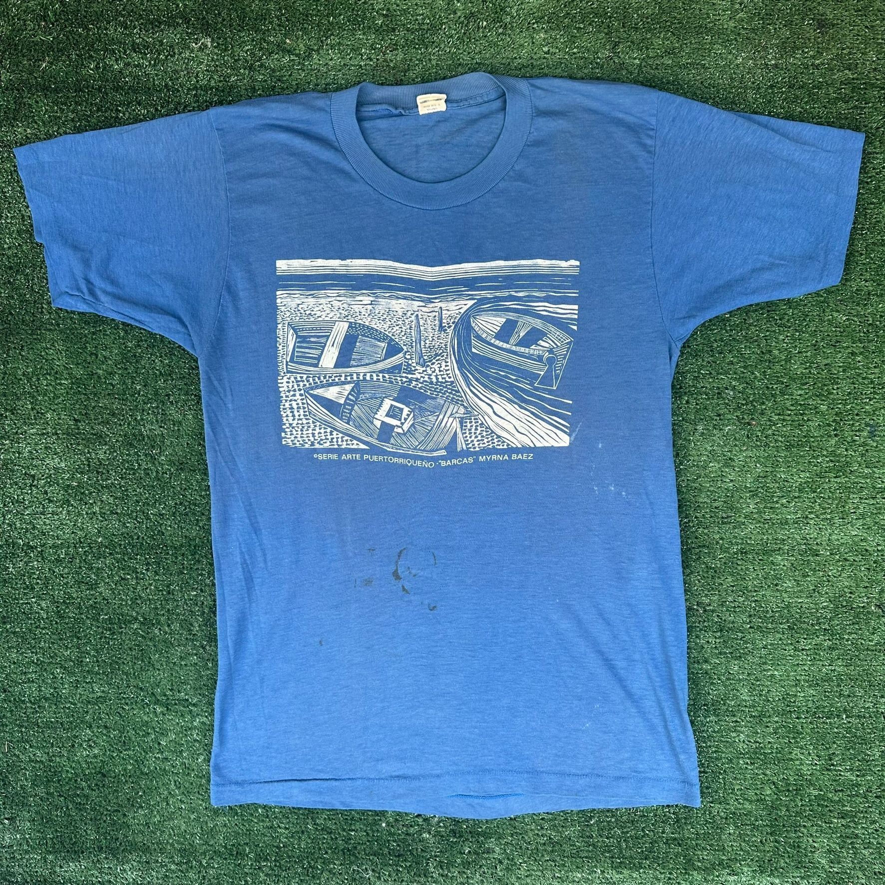 Vintage Vintage 80s Myrna Baez Boats Art T-Shirt Blue S/M Blue Singl Size US M / EU 48-50 / 2 - 1 Thumbnail