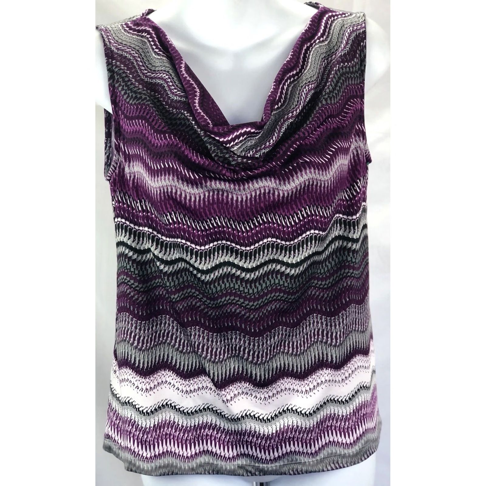 Vintage VINTAGE Tahari Blouse PS purple/gray Chevron cowl scoopneck Stretch Y2K Womens Size S / US 4 / IT 40 - 7 Thumbnail