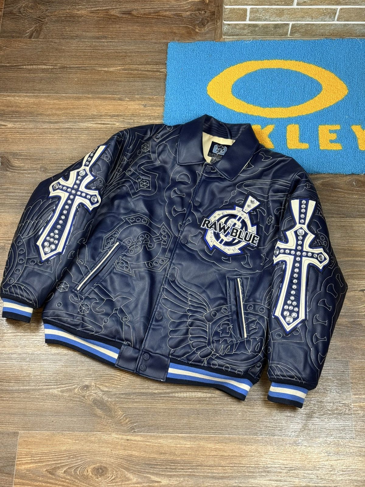 JNCO Raw Blue Ice Man Leather Varsity Jacket Size L Size US L / EU 52-54 / 3 - 2 Thumbnail