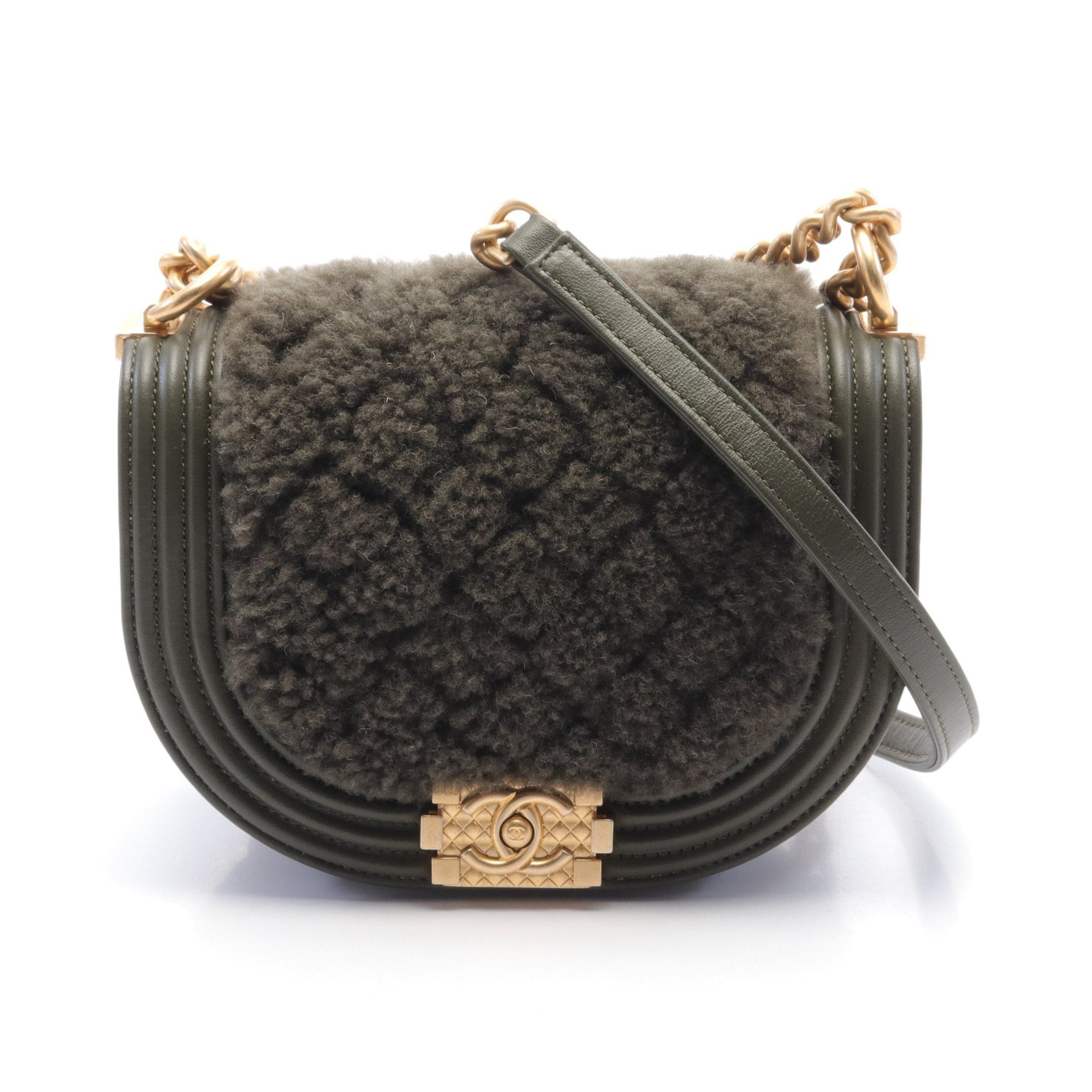 Chanel Chanel Boy Chanel Small Chain Shoulder Bag Boa Fabric Leather Khaki Green Matte Gold Hardware Size ONE SIZE - 1 Thumbnail