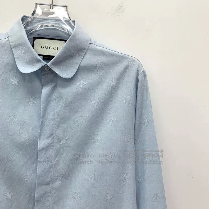 Gucci Gucci Size39 Light blue bee embroidered cotton lapel single Size US XXS / EU 40 - 3 Thumbnail