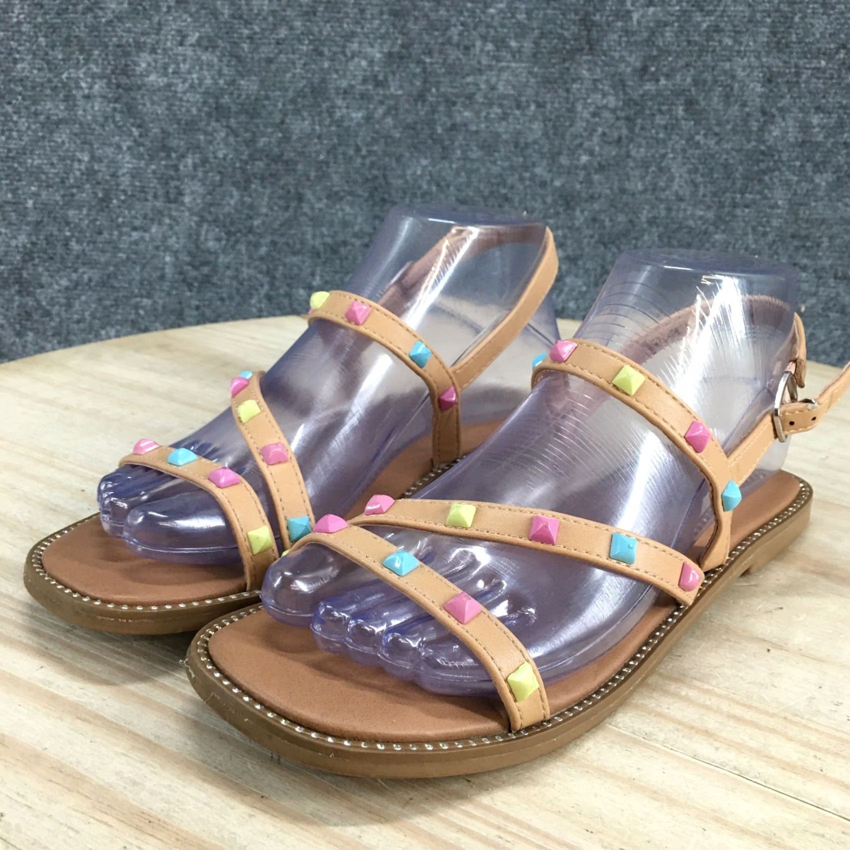Steve Madden Steve Madden Sandals Women 4 Skill Studed Strappy Slingback Brown Faux Leather Size US 4 / IT 34 - 4 Thumbnail