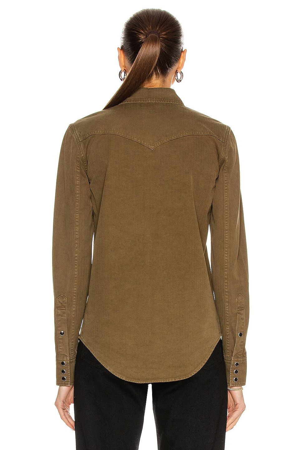 Saint Laurent Paris Khaki Stonewashed Western Yoke Denim Shirt Size XS / US 0-2 / IT 36-38 - 6 Thumbnail