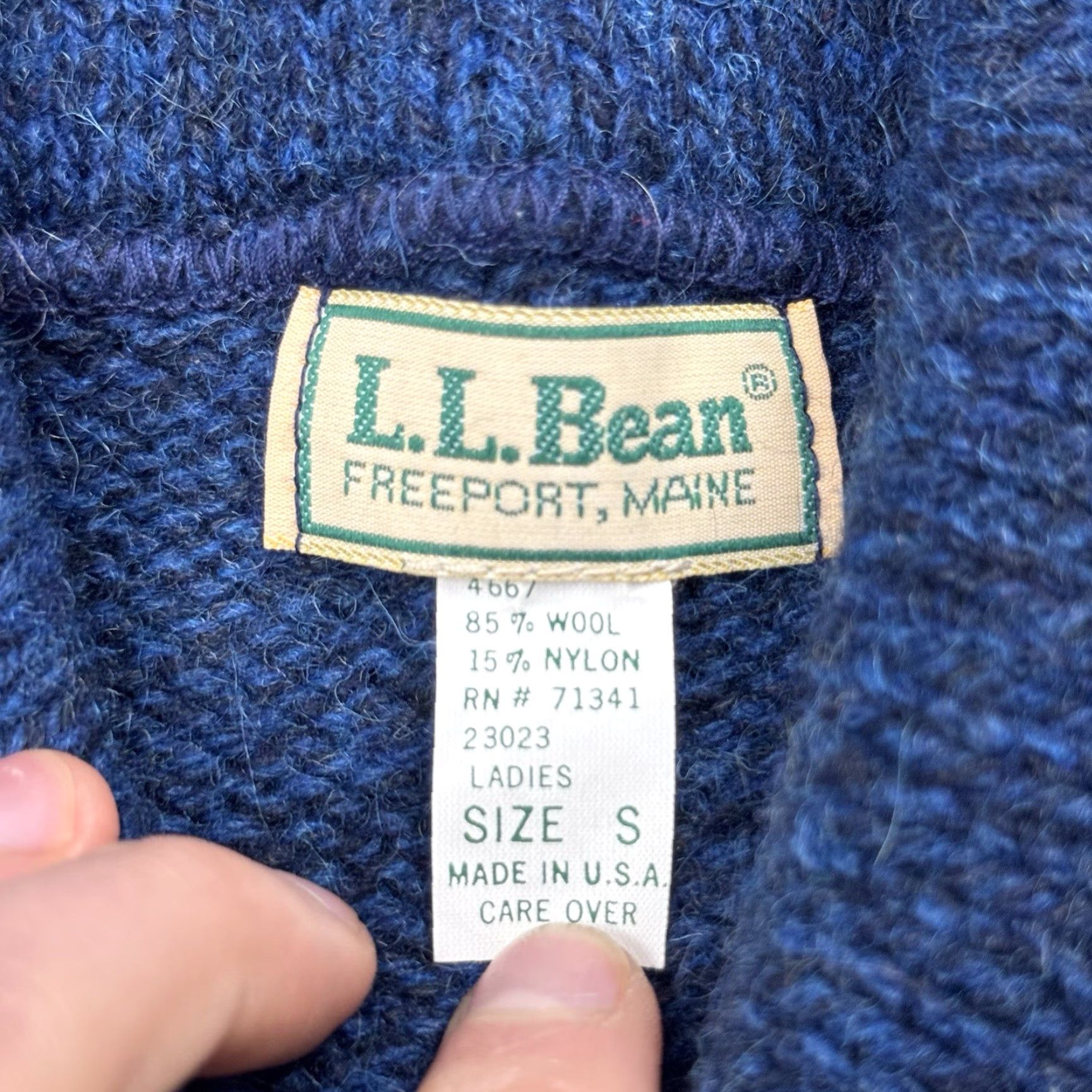 Vintage VINTAGE 80s L.L. Bean Wool Nylons Shawl Collar Sweater Women's S Heathered Blue Nautical Knit Pullover Size S / US 4 / IT 40 - 3 Thumbnail