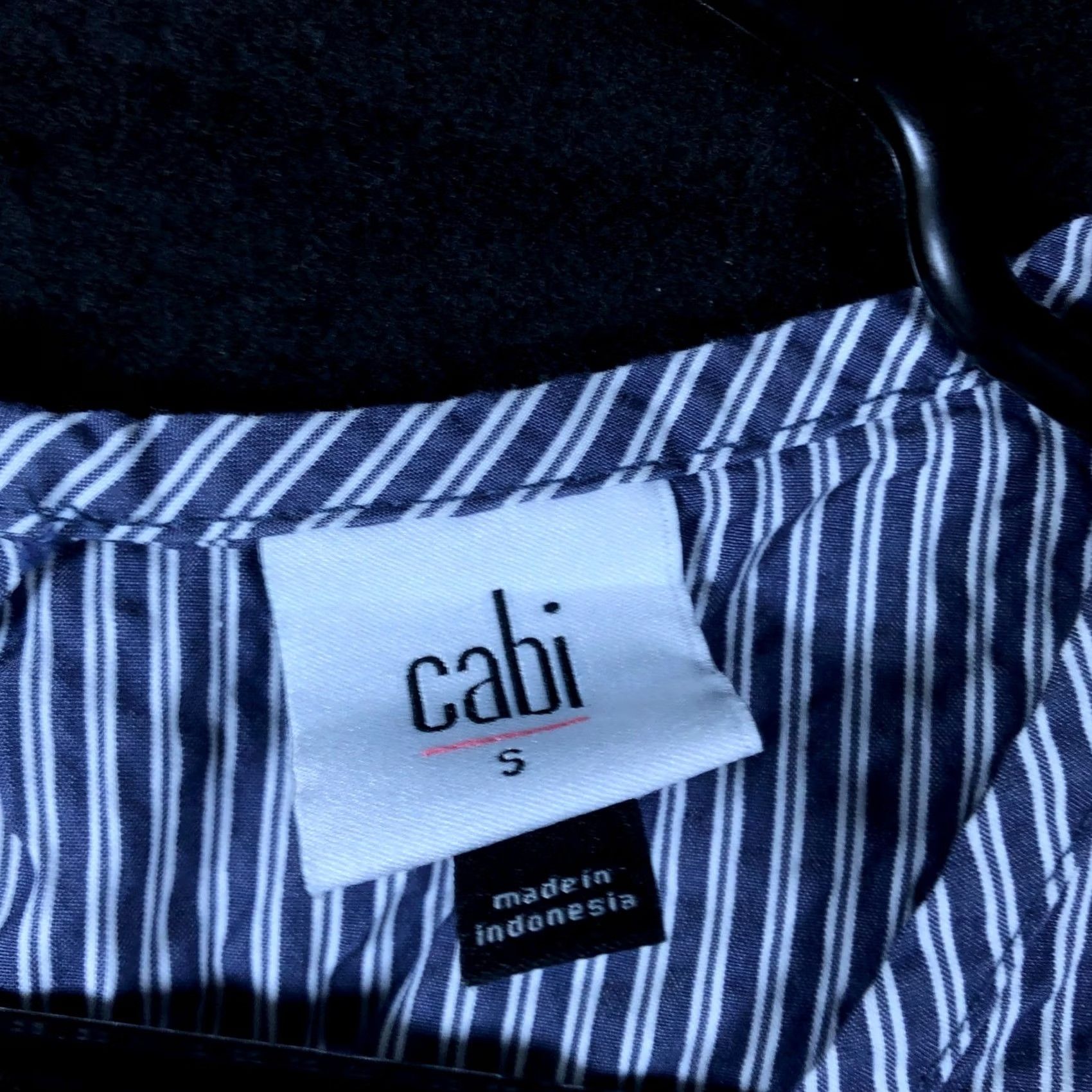 Vintage CAbi Blouse Blue White Striped Crew Flutter Lace Sleeve Peplum Stretch S Womens Shirt Size S / US 4 / IT 40 - 6 Thumbnail