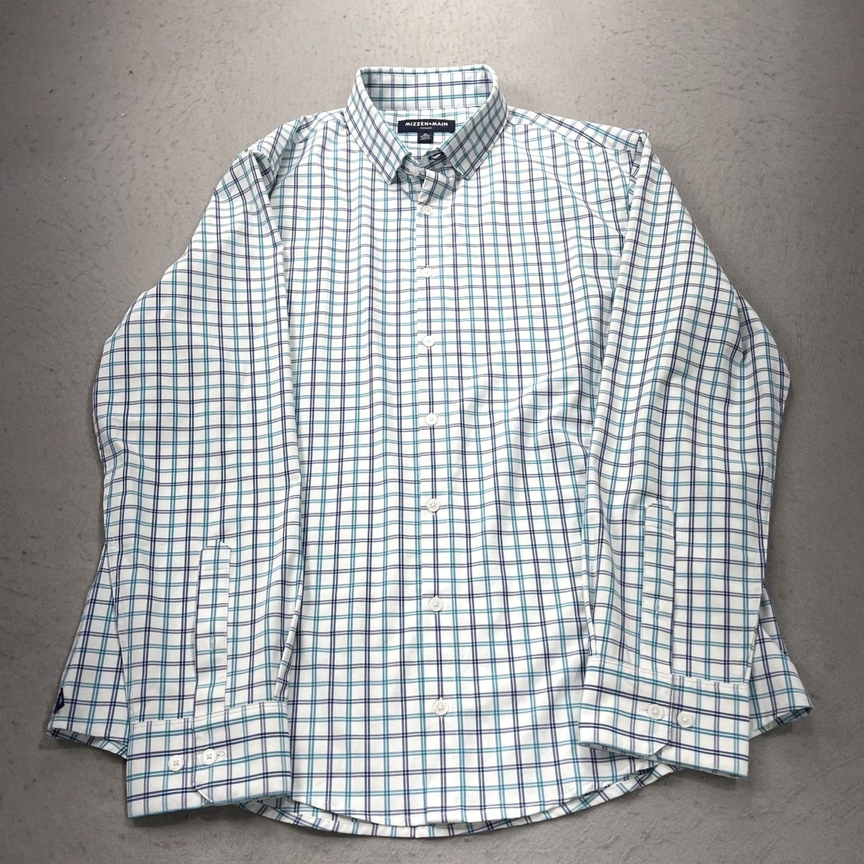Mizzen+Main Mizzen+Main Shirt Mens 2XL Trim Fit White Blue Check Button-Up Casual Preppy Spring Summer Fall Whitespace Womens Mens Girls Century Size US XXL / EU 58 / 5 - 2 Thumbnail